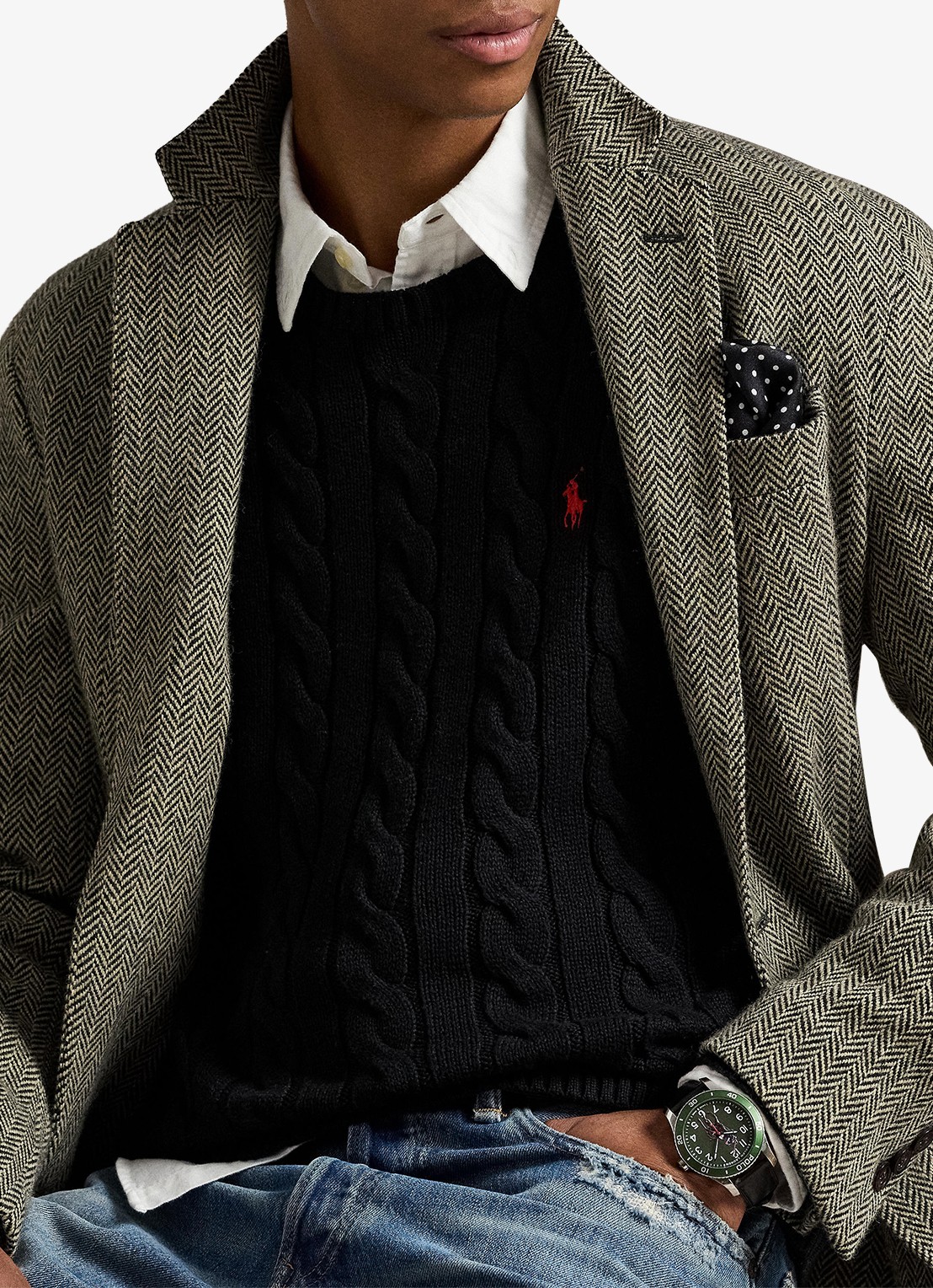Ralph Lauren Kabelgebreide trui met logoborduring - detail 2 polo black / zwart