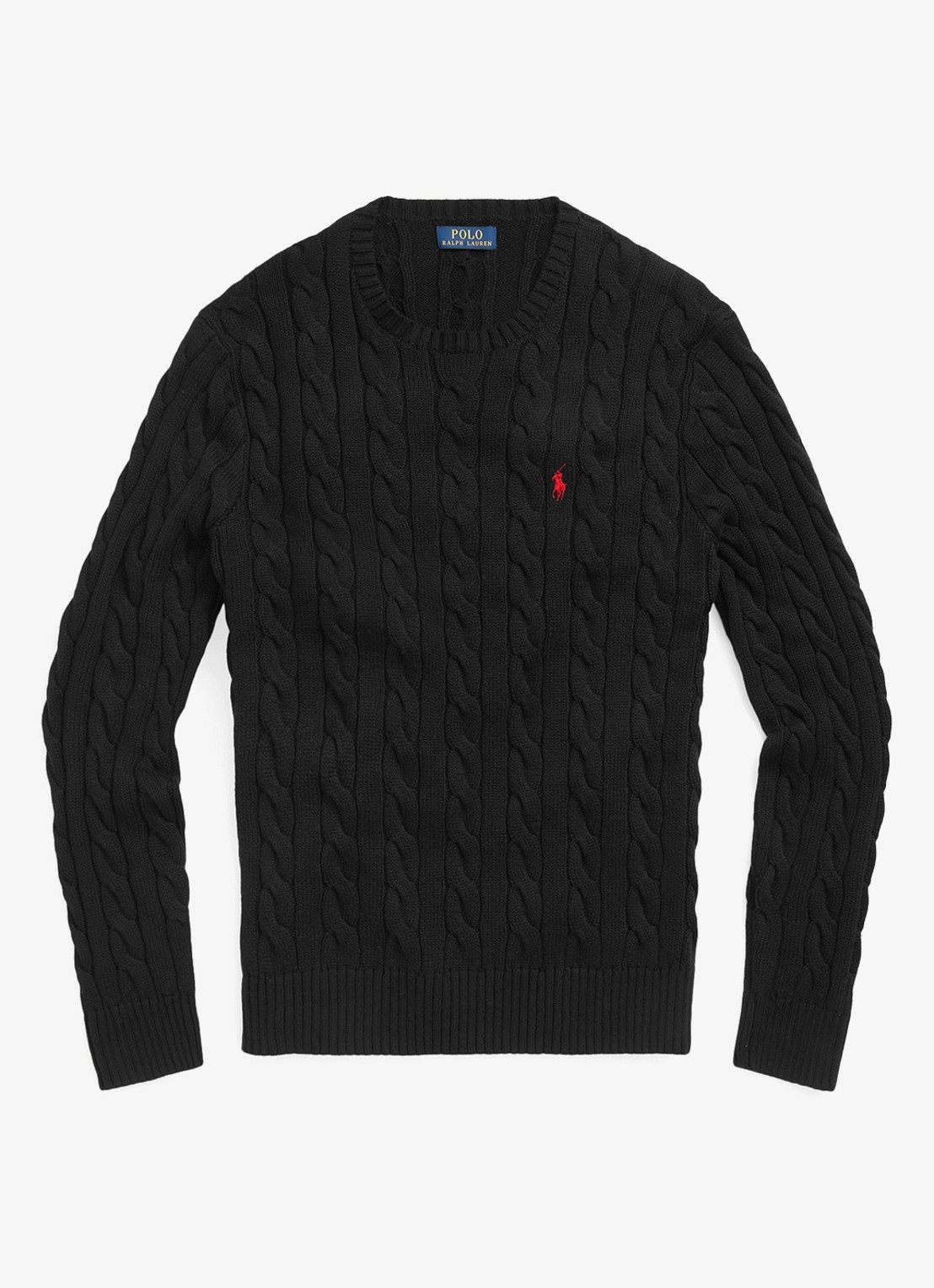 Ralph Lauren Kabelgebreide trui met logoborduring - voorkant 3 polo black / zwart