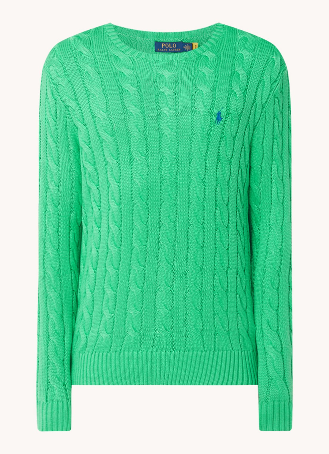 Ralph Lauren Kabelgebreide trui met logoborduring - voorkant 4 classic kelly-2yzd