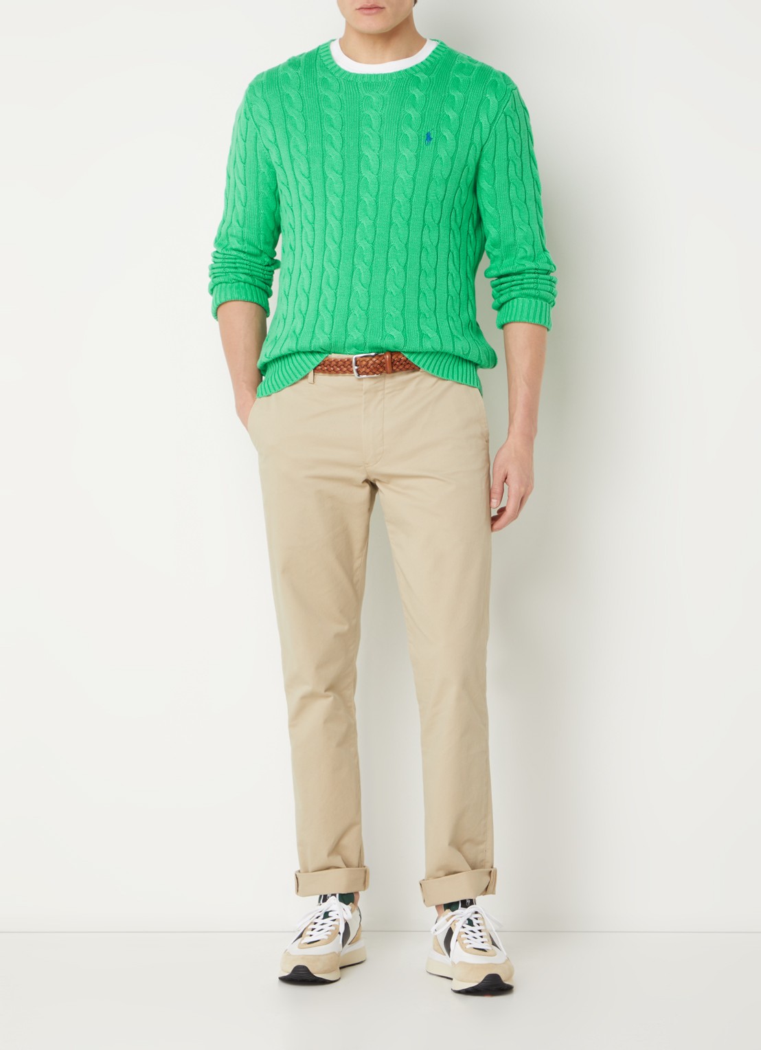 Ralph Lauren Kabelgebreide trui met logoborduring - voorkant 5 classic kelly-2yzd