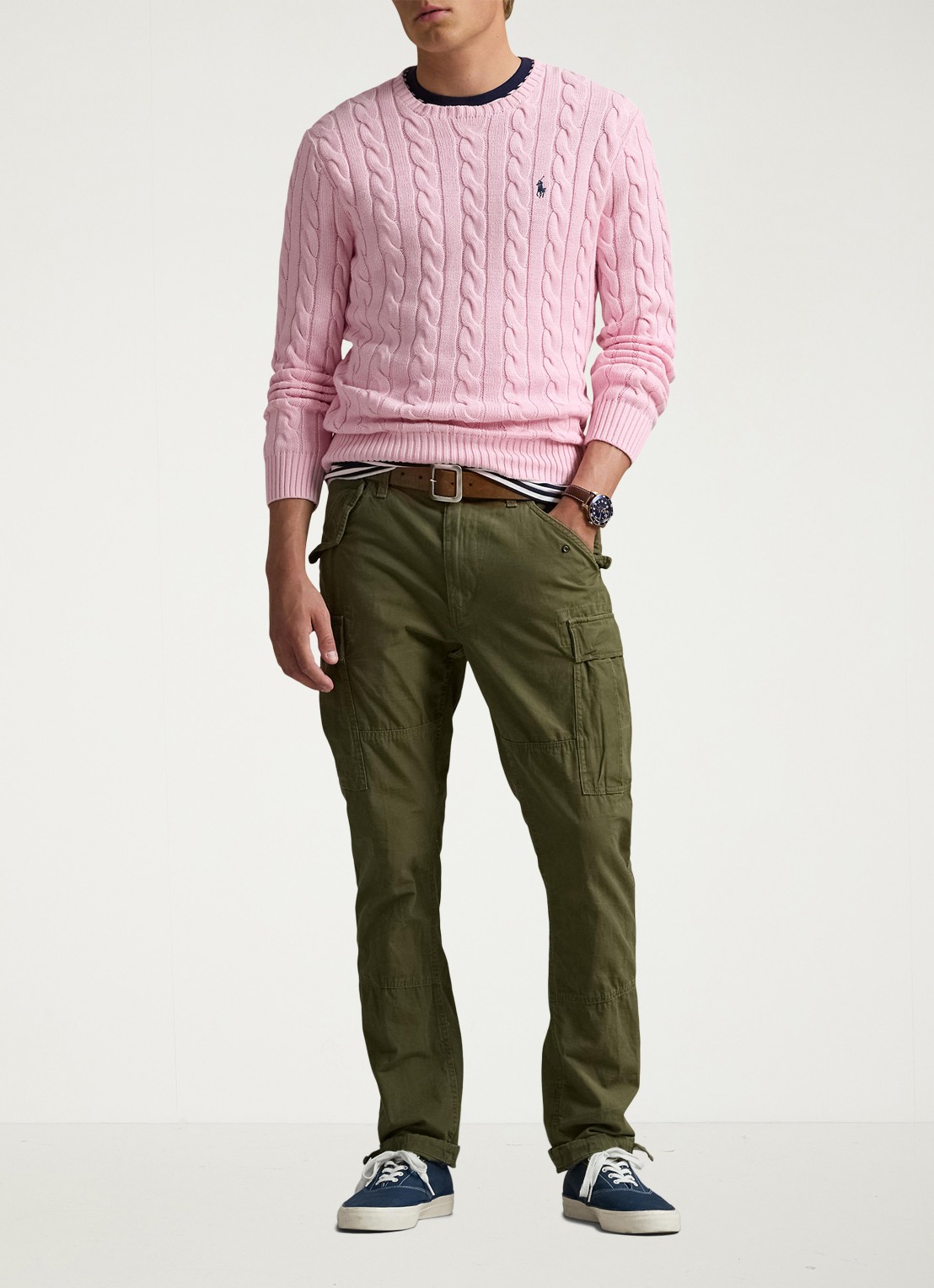 Ralph Lauren Kabelgebreide trui met logoborduring - voorkant 5 carmel pink-2wqc