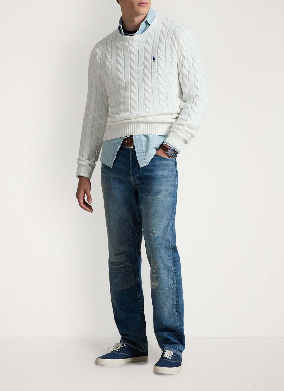 Ralph Lauren Kabelgebreide trui met logoborduring - voorkant 2 white-2wcf