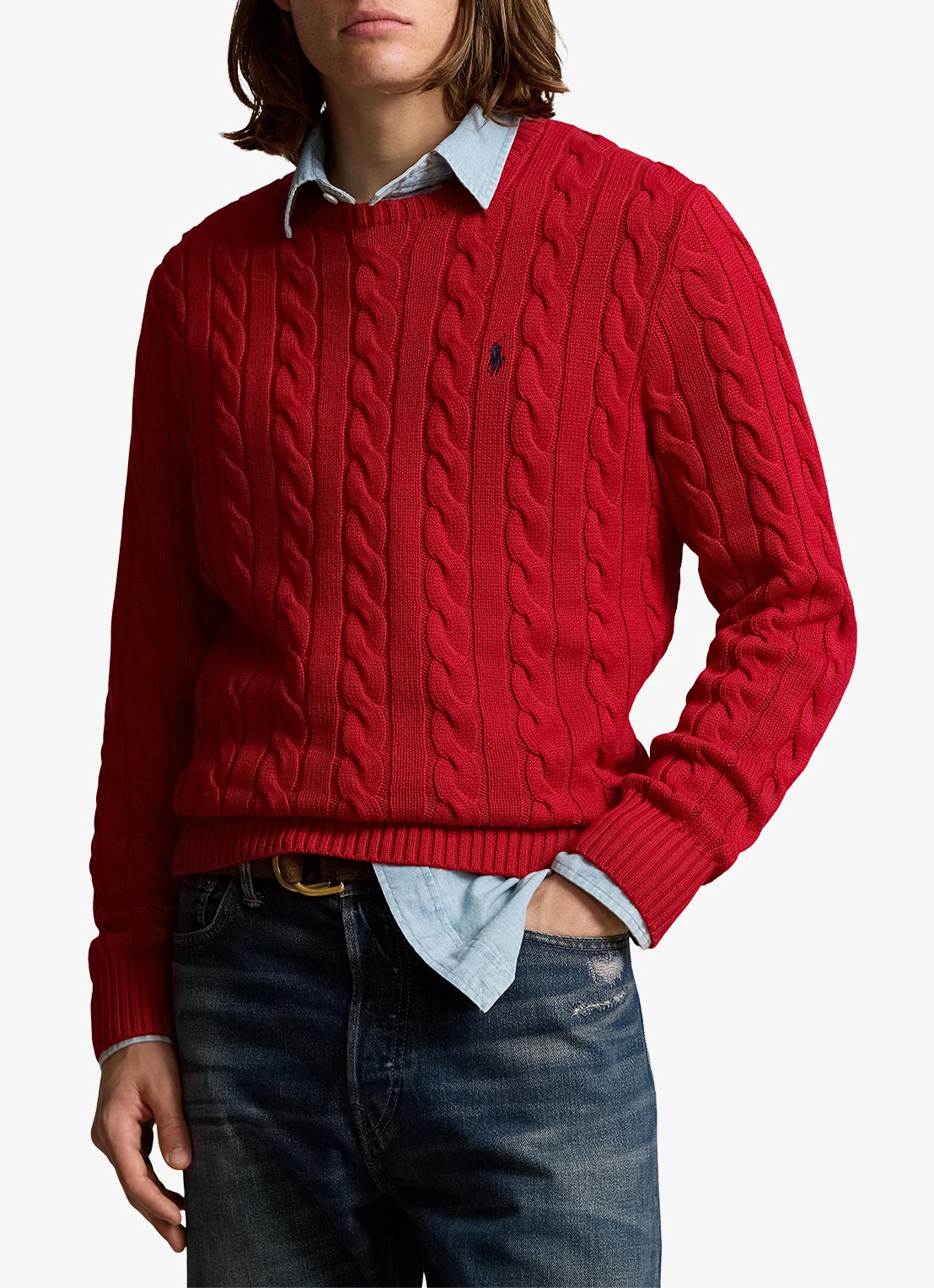 Ralph Lauren Kabelgebreide trui met logoborduring - detail 3 park avenue red-2zpd