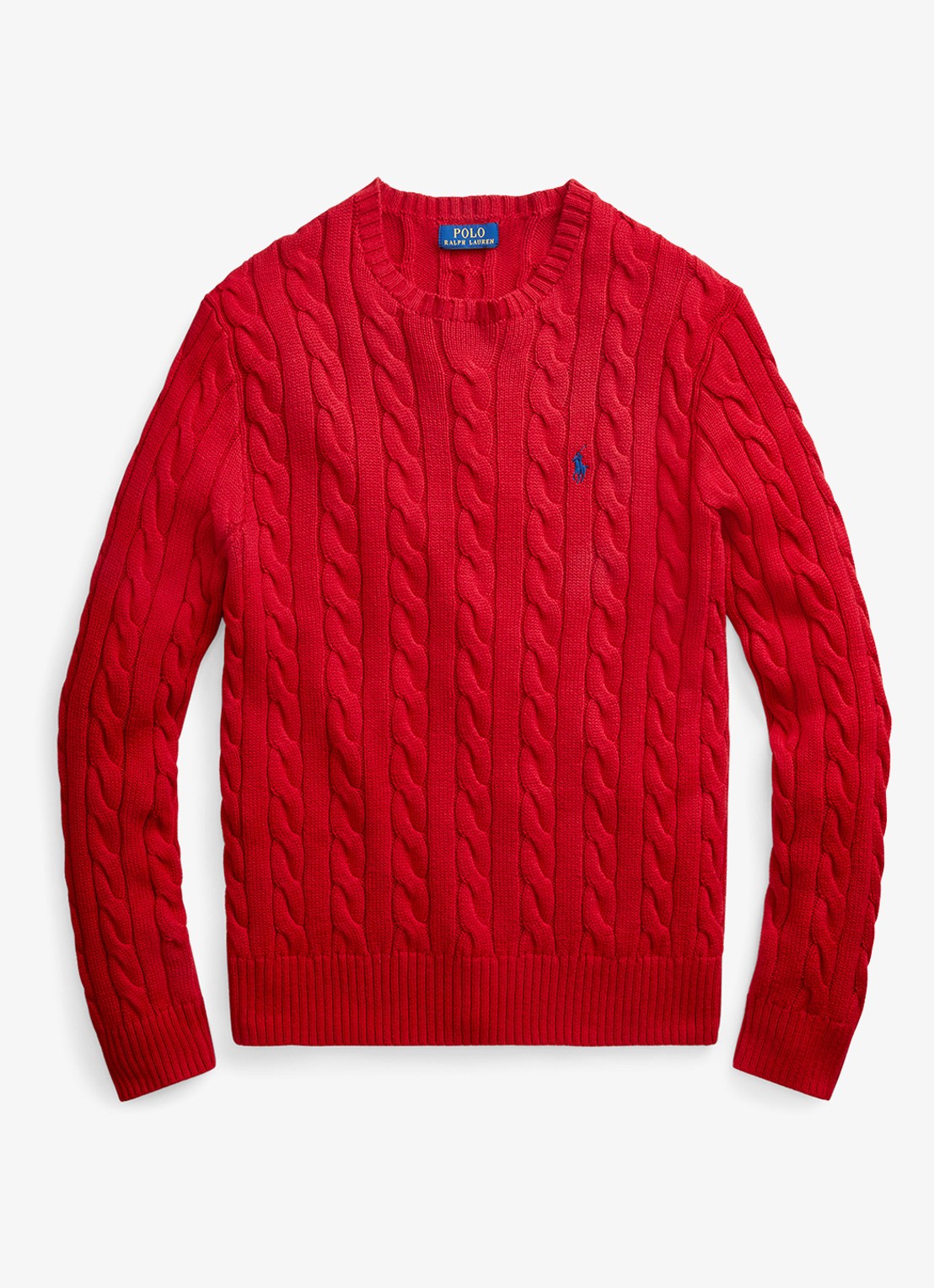 Ralph Lauren Kabelgebreide trui met logoborduring - voorkant 7 park avenue red-2zpd