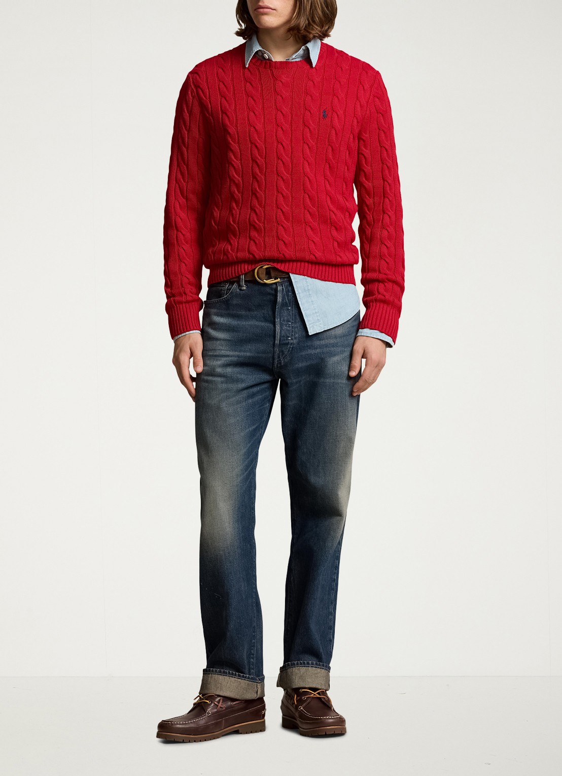 Ralph Lauren Kabelgebreide trui met logoborduring - voorkant 8 park avenue red-2zpd