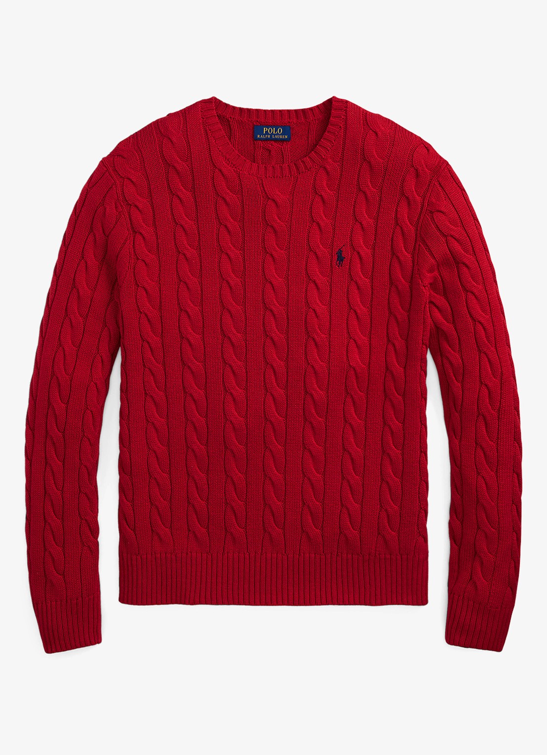 Ralph Lauren Kabelgebreide trui met logoborduring - voorkant 9 park avenue red-2zpd