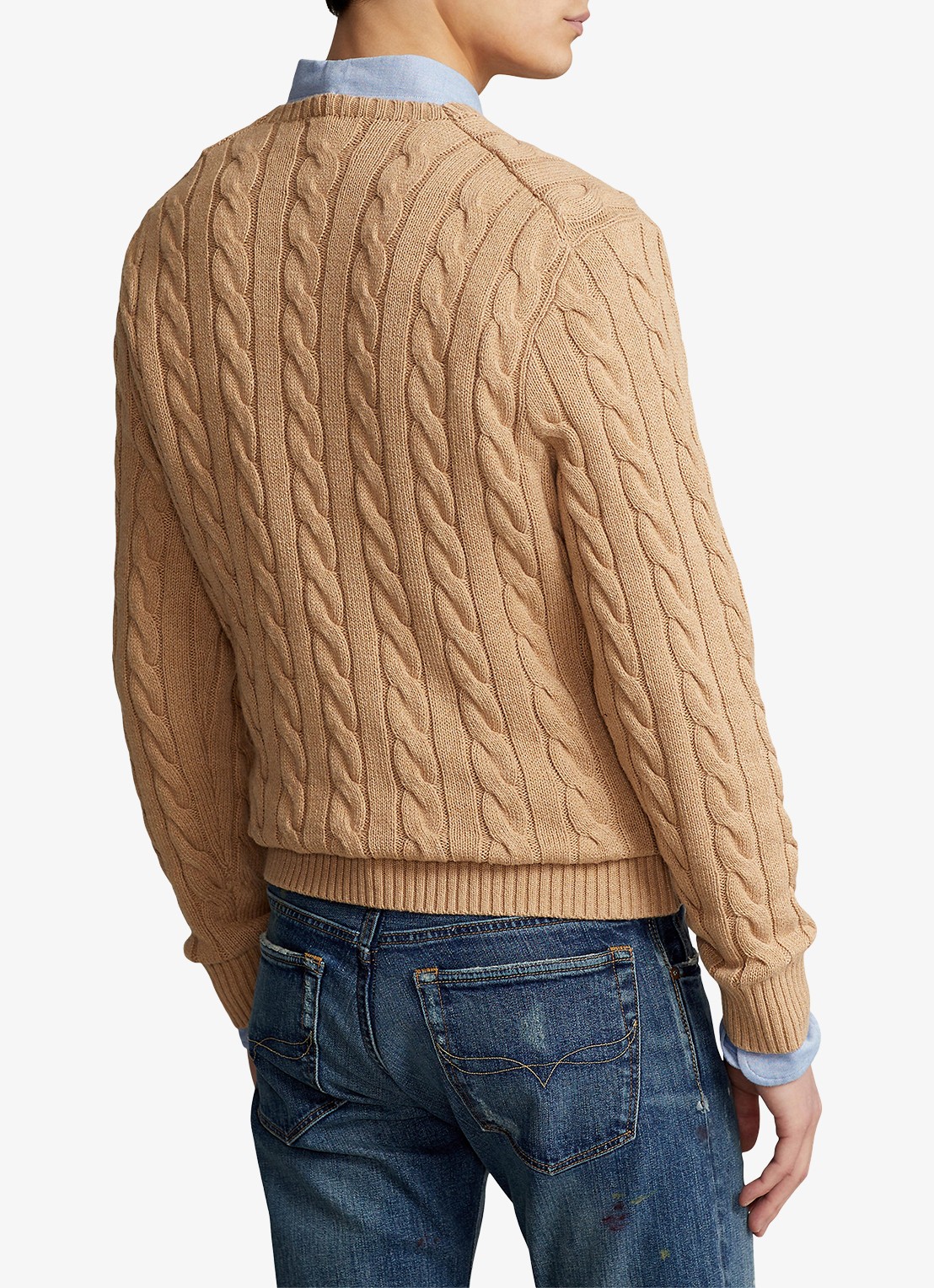 Ralph Lauren Kabelgebreide trui met logoborduring - achterkant 5 camel melange-2x88
