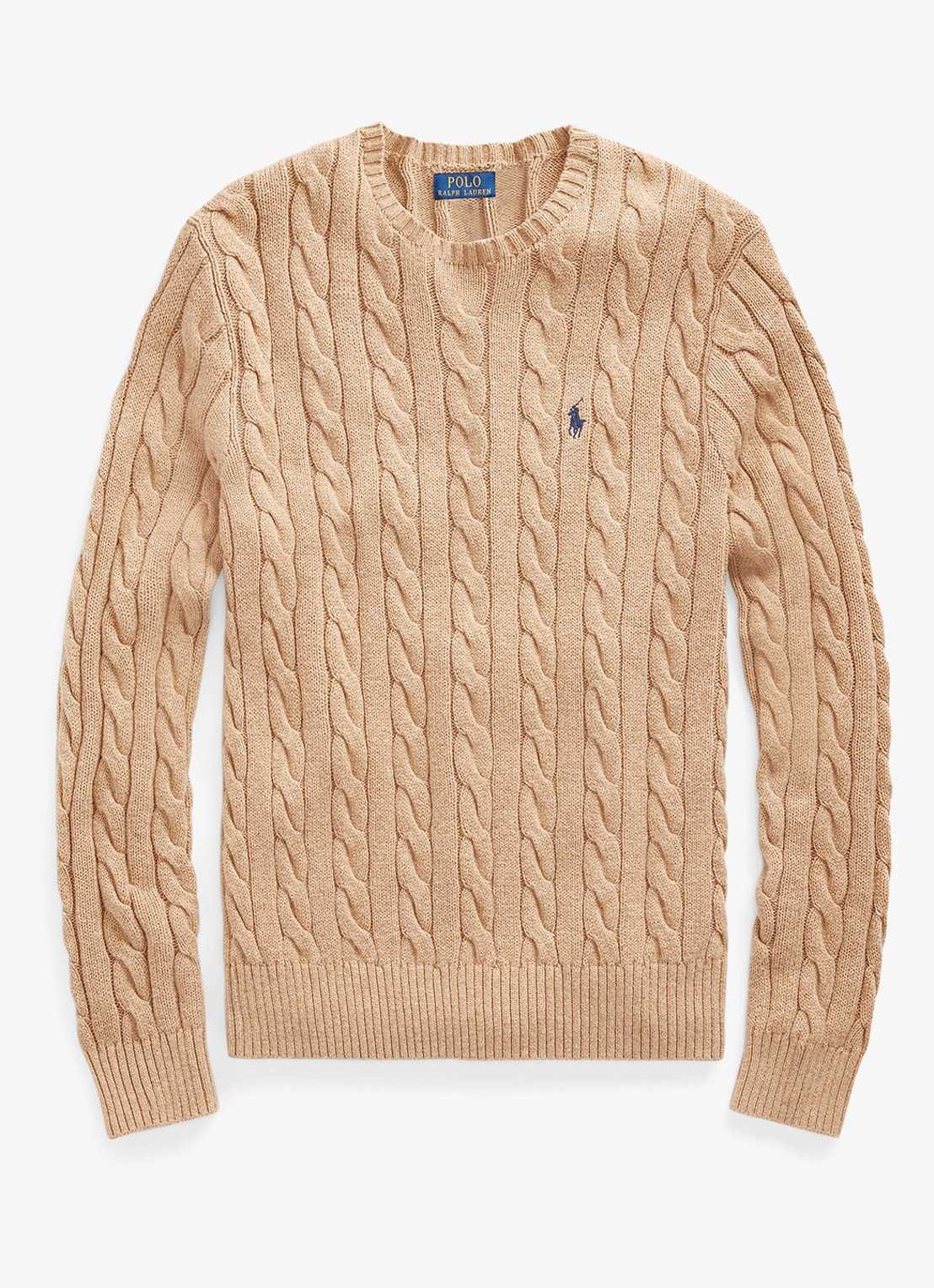 Ralph Lauren Kabelgebreide trui met logoborduring - voorkant 7 camel melange-2x88