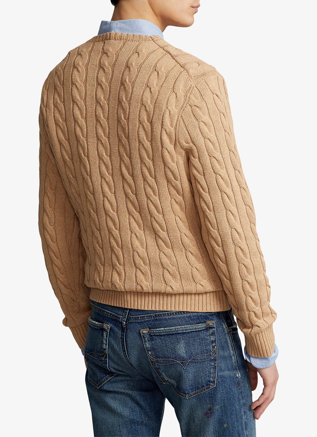 Ralph Lauren Kabelgebreide trui met logoborduring - achterkant 6 camel melange-2x88