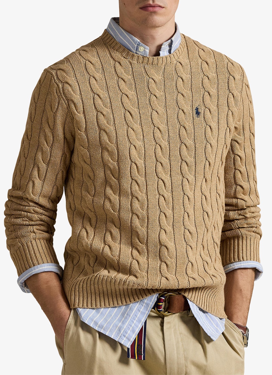 Ralph Lauren Kabelgebreide trui met logoborduring - detail 3 camel melange-2x88