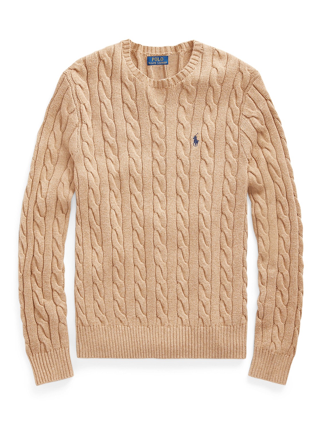 Ralph Lauren Kabelgebreide trui met logoborduring - voorkant 9 camel melange-2x88