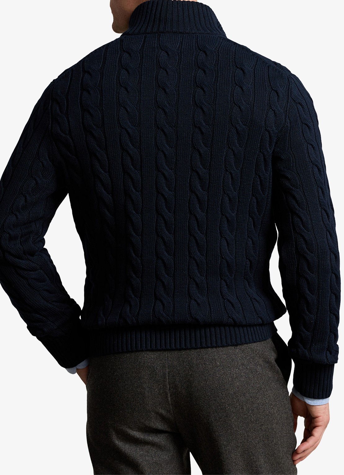 Ralph Lauren Kabelgebreide trui met logoborduring - achterkant donkerblauw