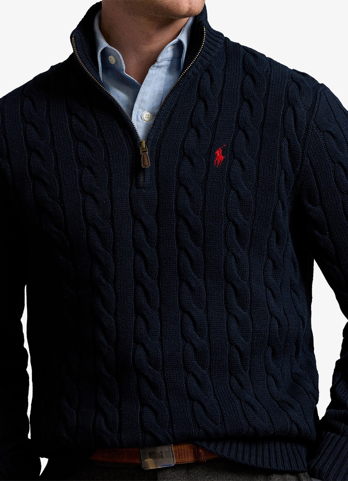 Ralph Lauren Kabelgebreide trui met logoborduring - detail 4 donkerblauw