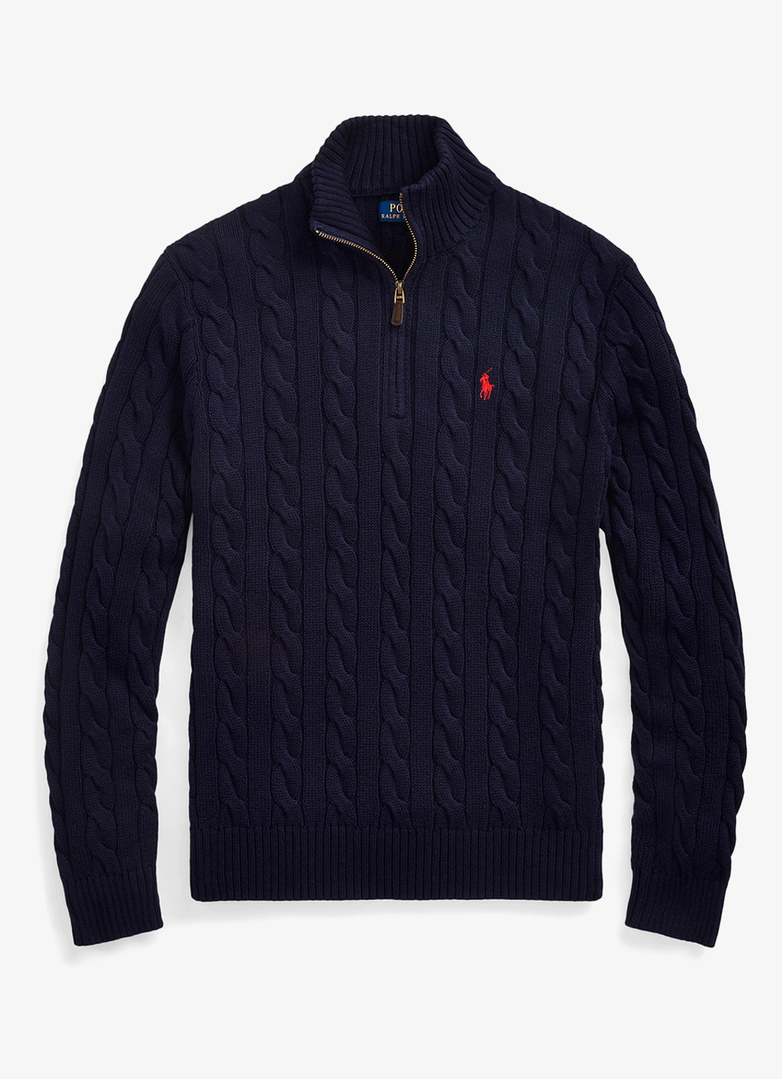 Ralph Lauren Kabelgebreide trui met logoborduring - voorkant 7 donkerblauw