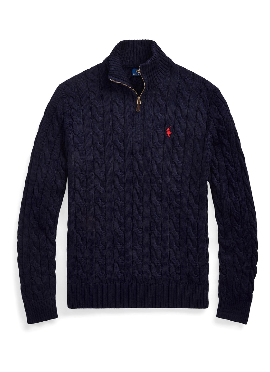 Ralph Lauren Kabelgebreide trui met logoborduring - voorkant 9 donkerblauw