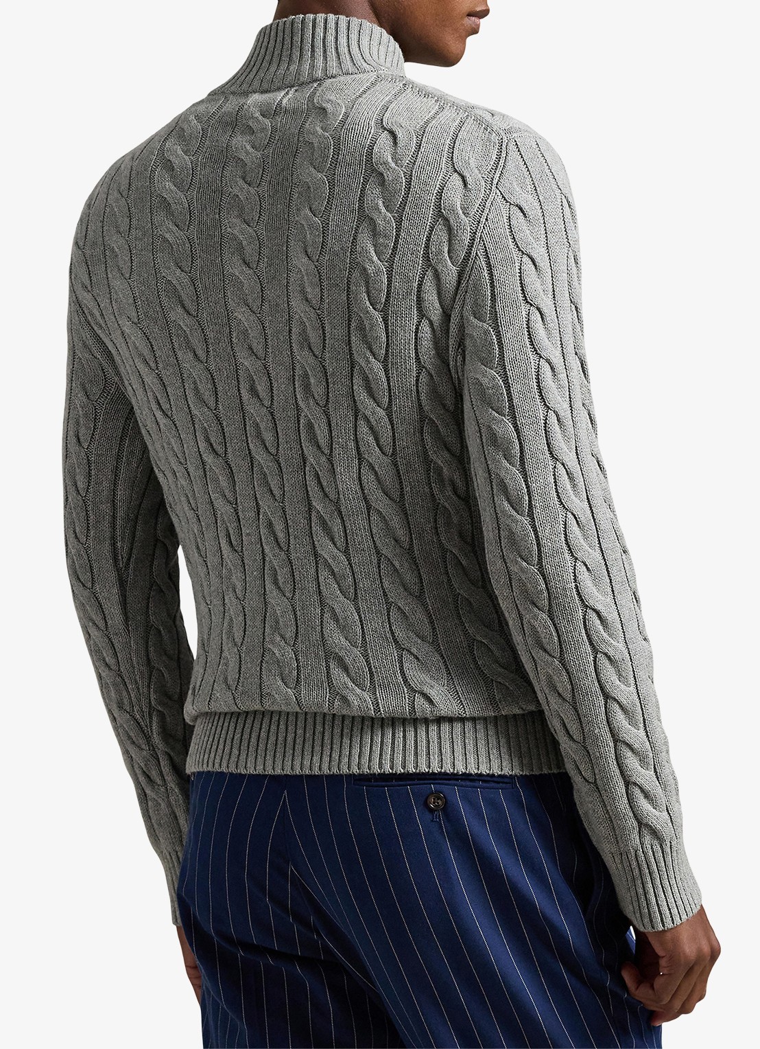 Ralph Lauren Kabelgebreide trui met logoborduring - achterkant fawn grey heather / grijs