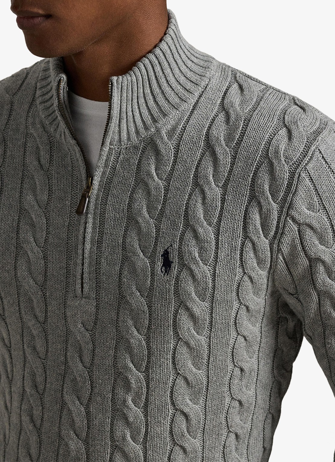 Ralph Lauren Kabelgebreide trui met logoborduring - detail 3 fawn grey heather / grijs