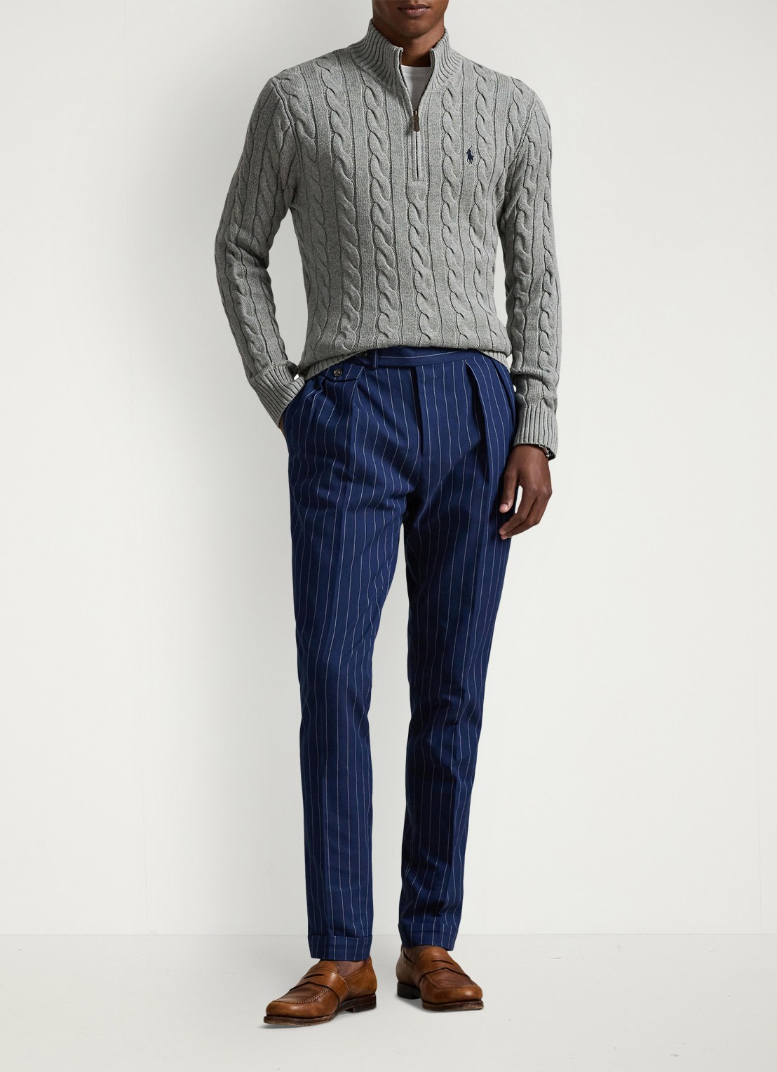 Ralph Lauren Kabelgebreide trui met logoborduring - voorkant 5 fawn grey heather / grijs