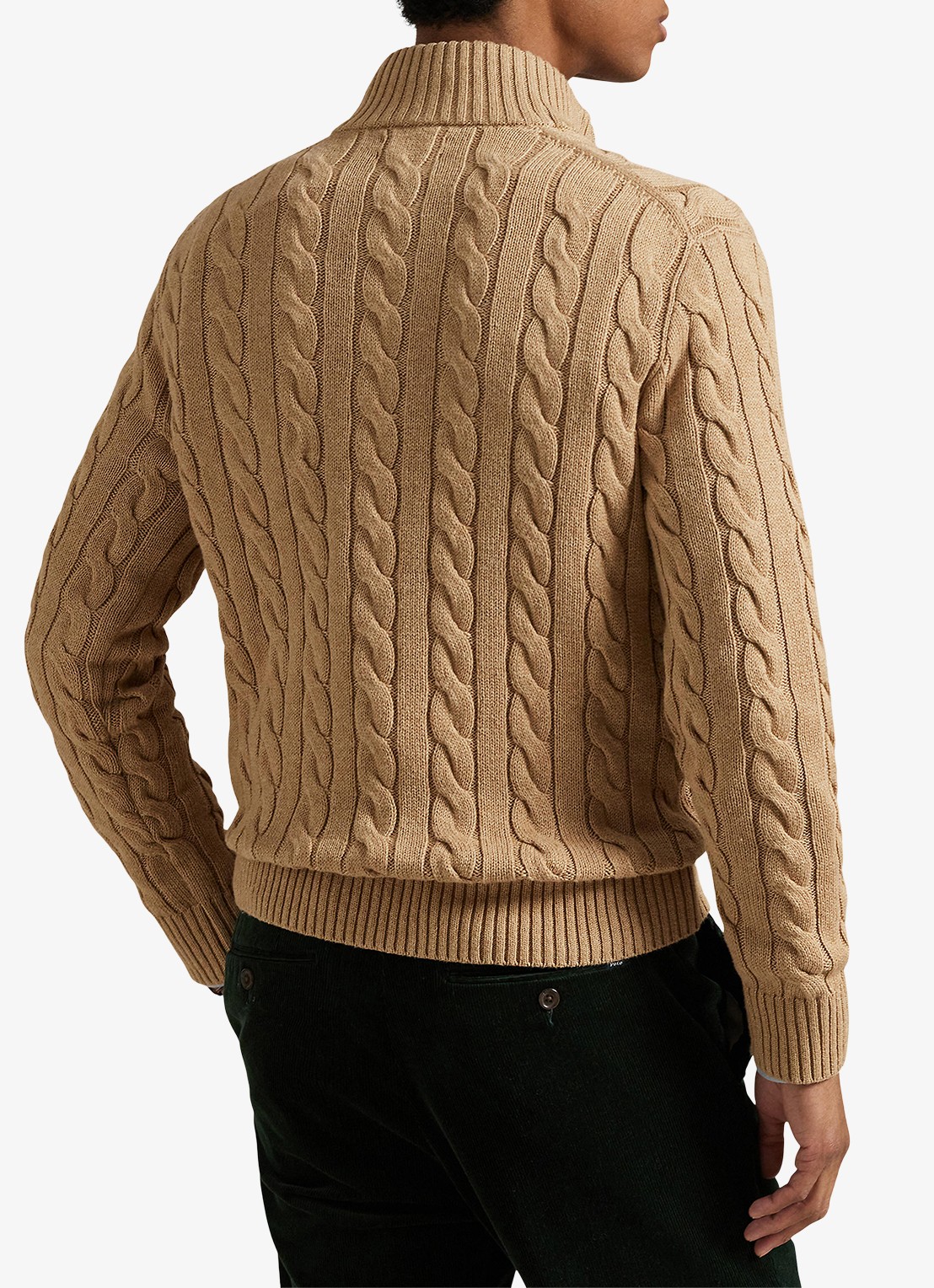 Ralph Lauren Kabelgebreide trui met logoborduring - achterkant 5 camel melange / camel