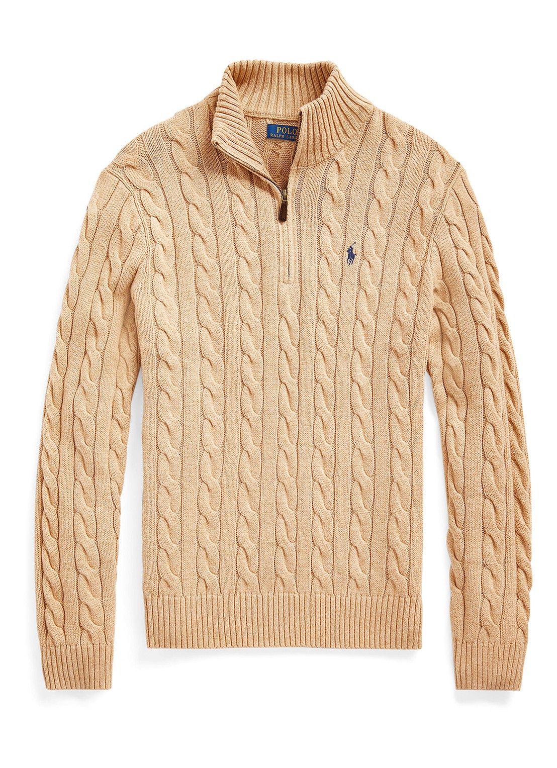 Ralph Lauren Kabelgebreide trui met logoborduring - voorkant 3 camel melange / camel