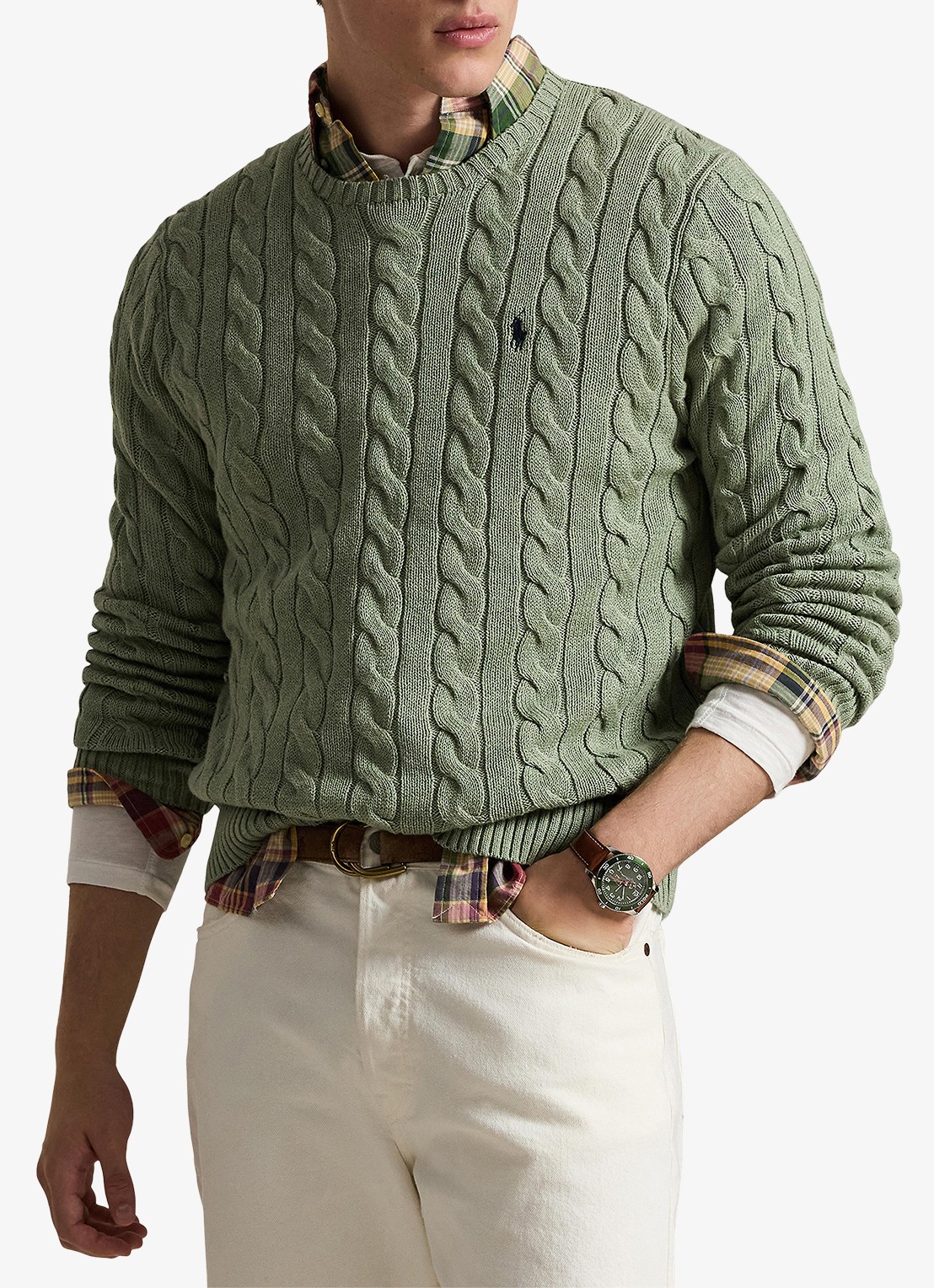 Ralph Lauren Kabelgebreide trui met logoborduring - detail 3 fern green heather-267s