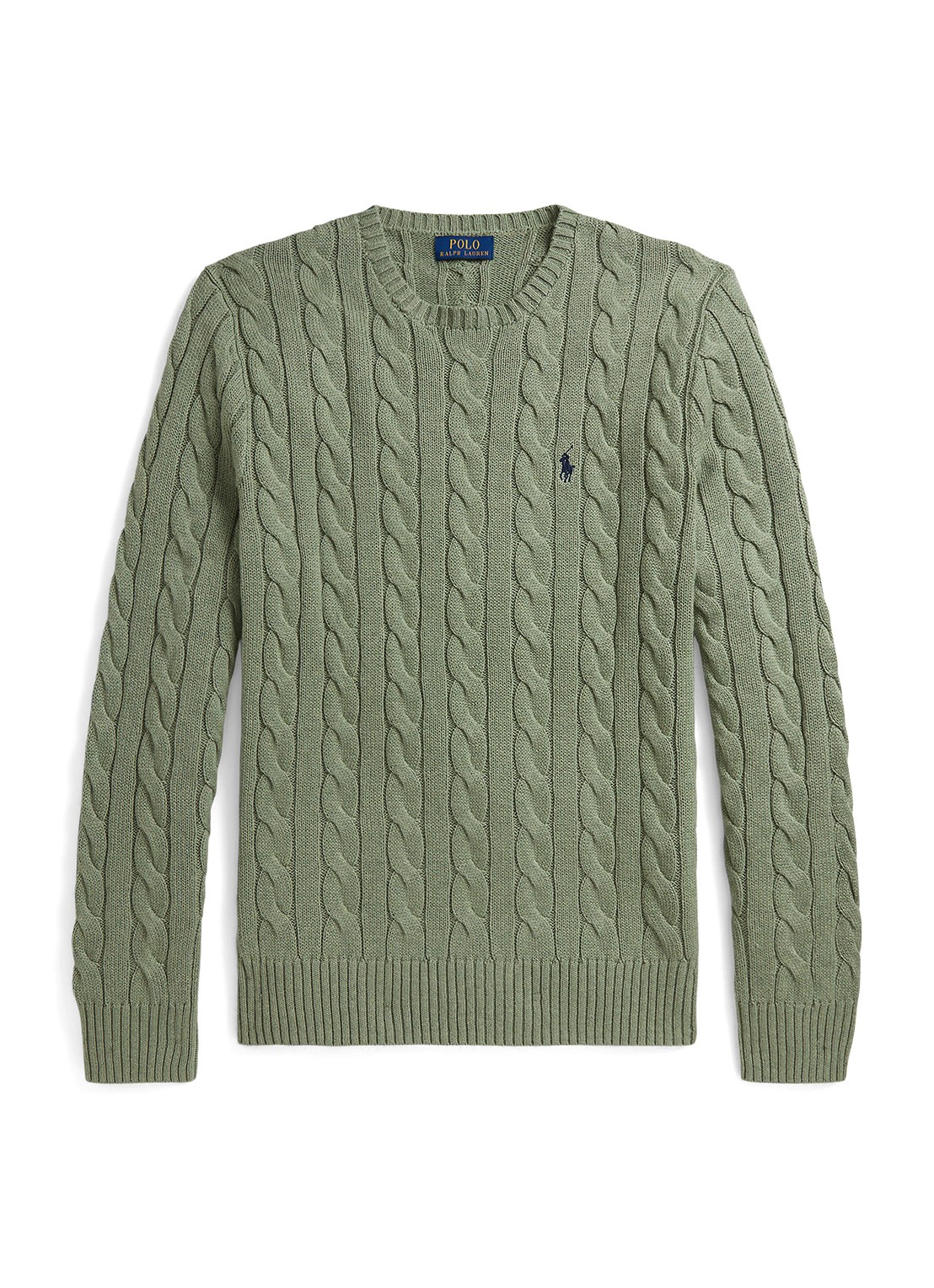 Ralph Lauren Kabelgebreide trui met logoborduring - voorkant fern green heather-267s