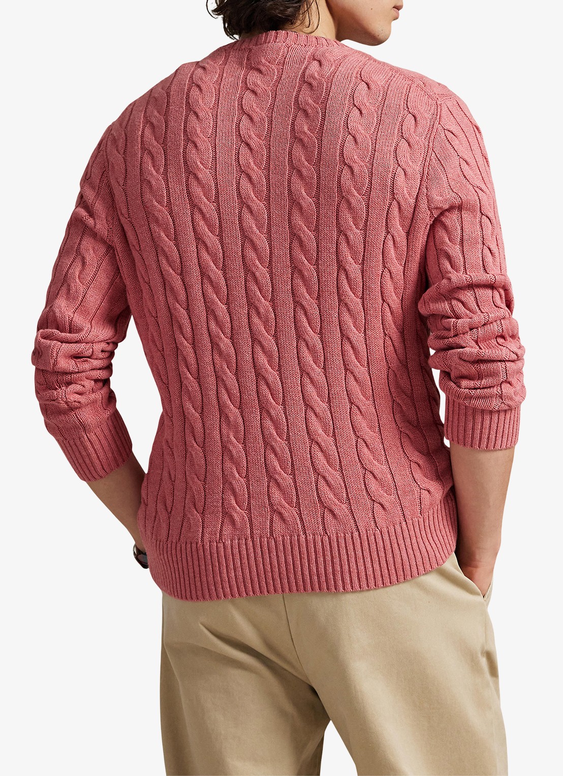 Ralph Lauren Kabelgebreide trui met logoborduring - achterkant 3 strawberry gelato hthr-45qb