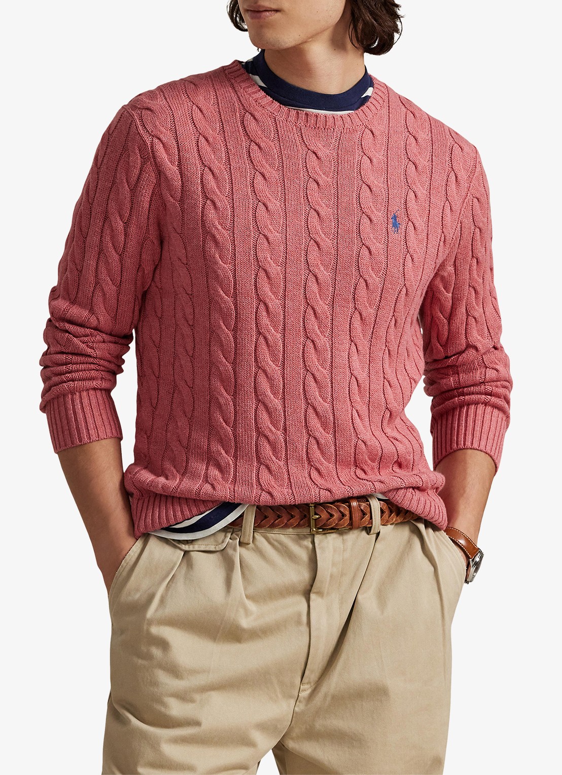 Ralph Lauren Kabelgebreide trui met logoborduring - detail 4 strawberry gelato hthr-45qb