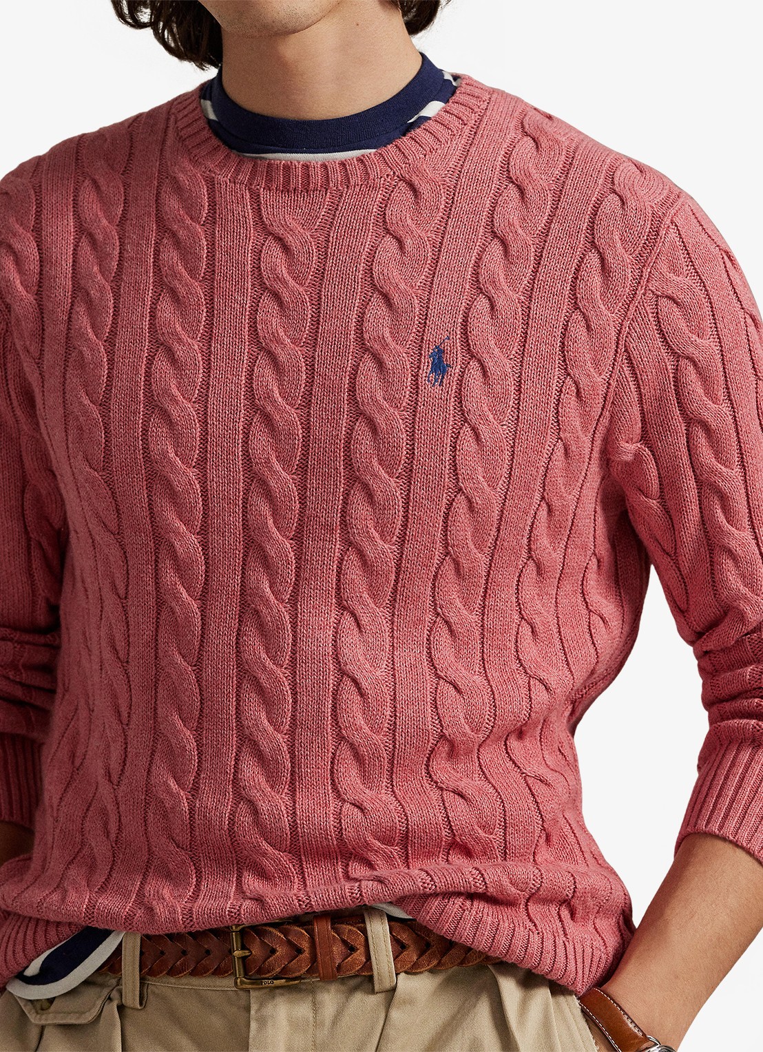 Ralph Lauren Kabelgebreide trui met logoborduring - detail 5 strawberry gelato hthr-45qb