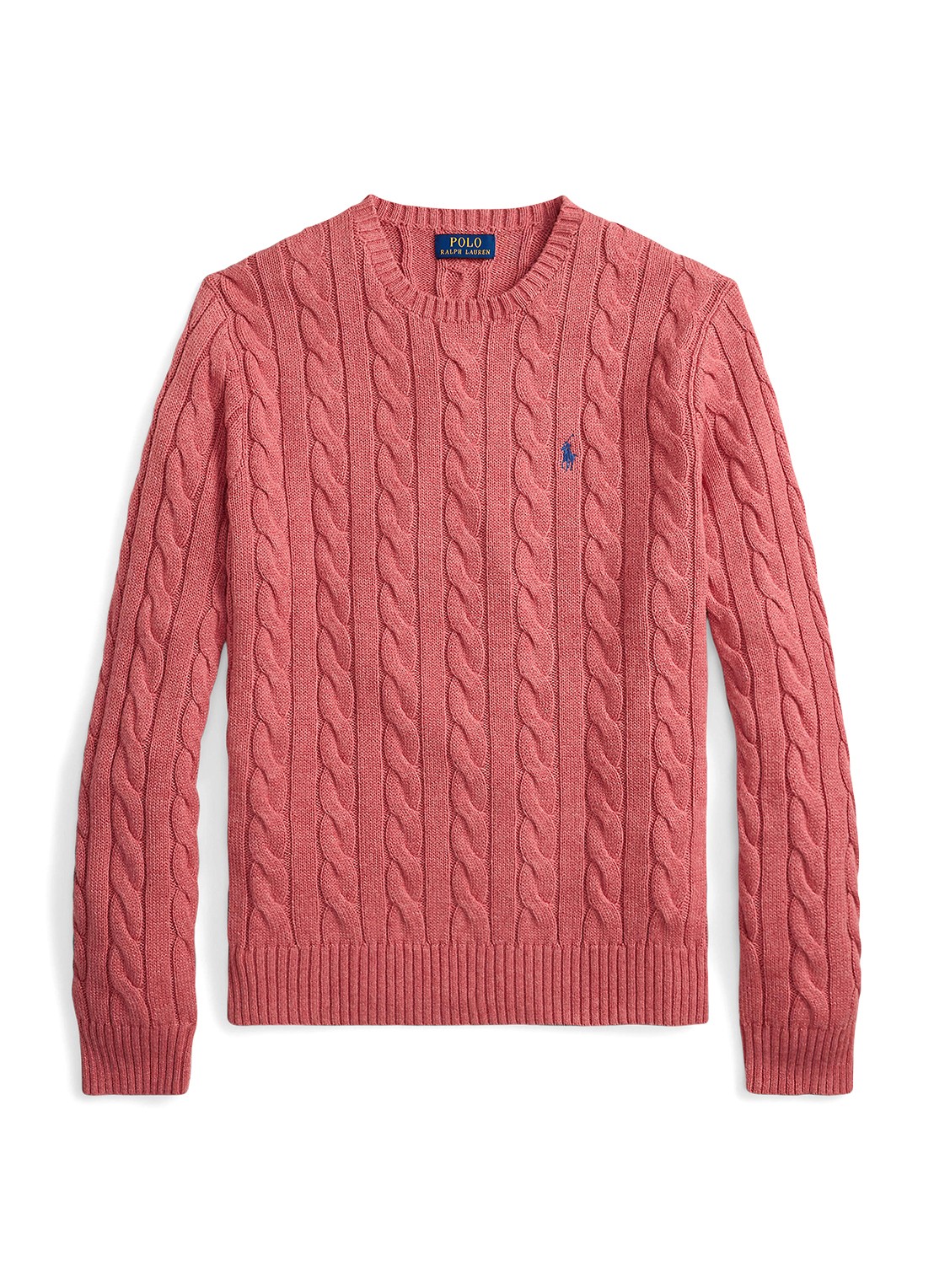 Ralph Lauren Kabelgebreide trui met logoborduring - voorkant strawberry gelato hthr-45qb