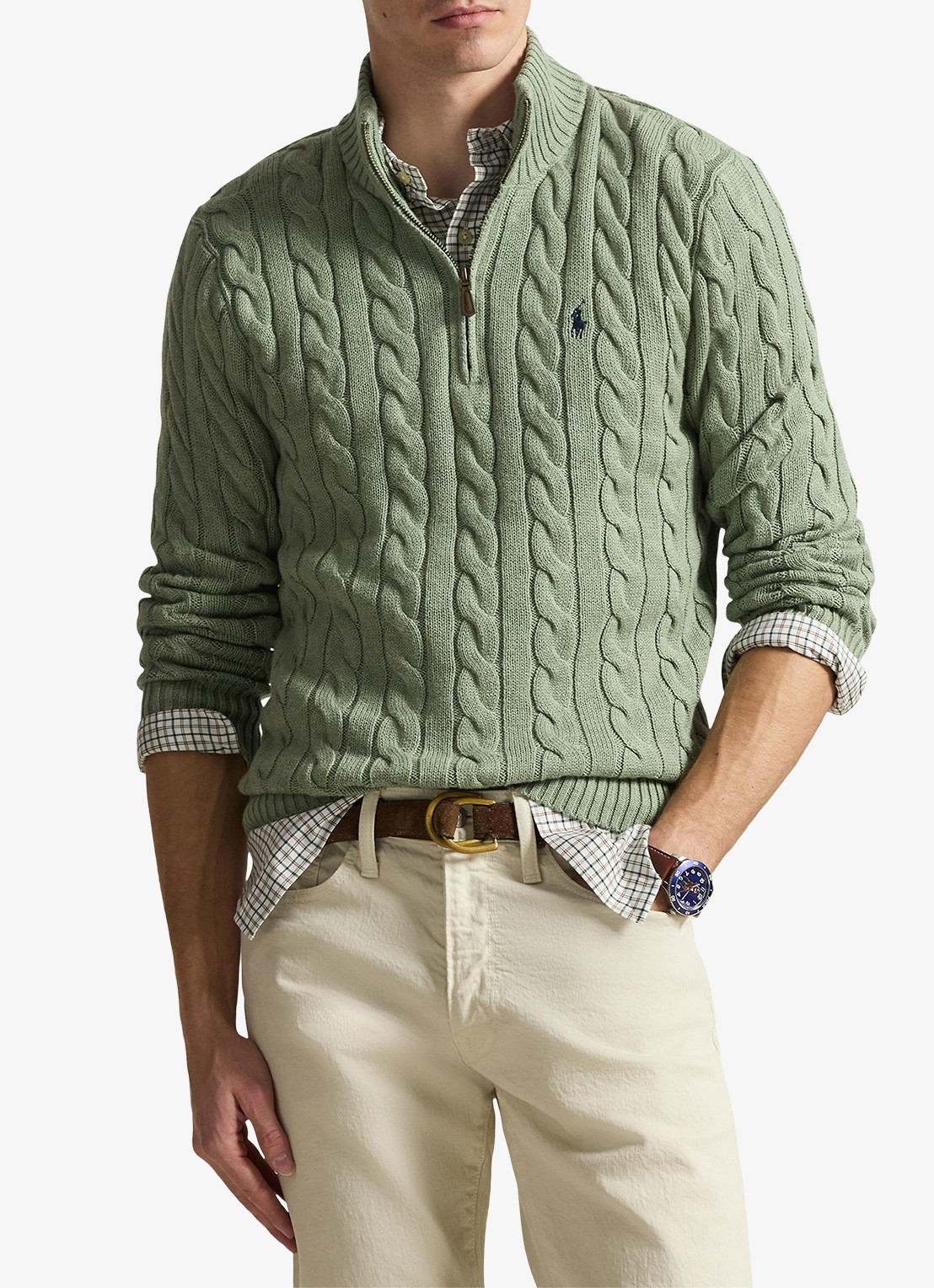 Ralph Lauren Kabelgebreide trui met logoborduring - detail 2 fern green heather / groen