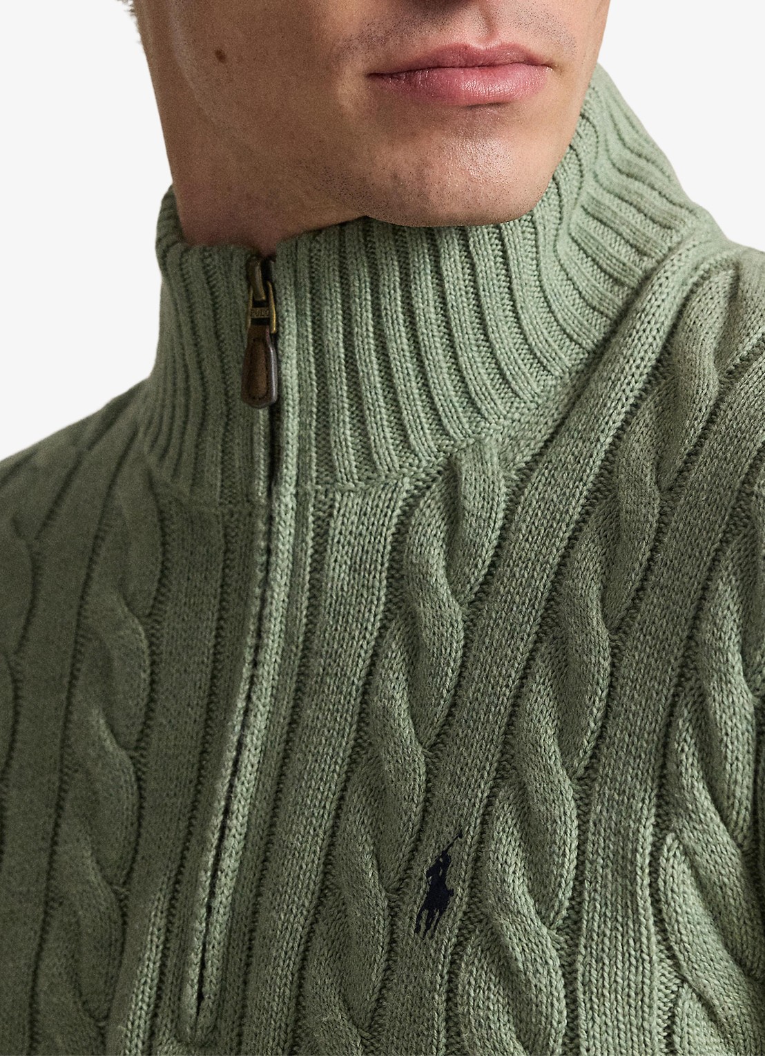 Ralph Lauren Kabelgebreide trui met logoborduring - detail 3 fern green heather / groen
