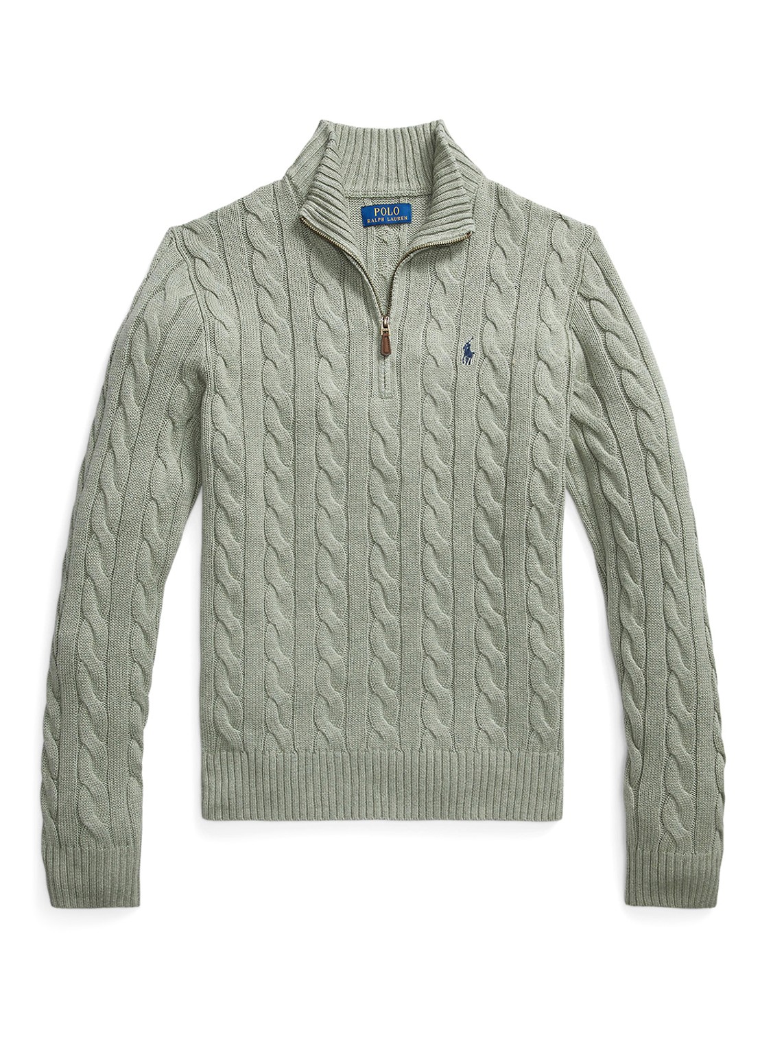 Ralph Lauren Kabelgebreide trui met logoborduring - voorkant 4 fern green heather / groen