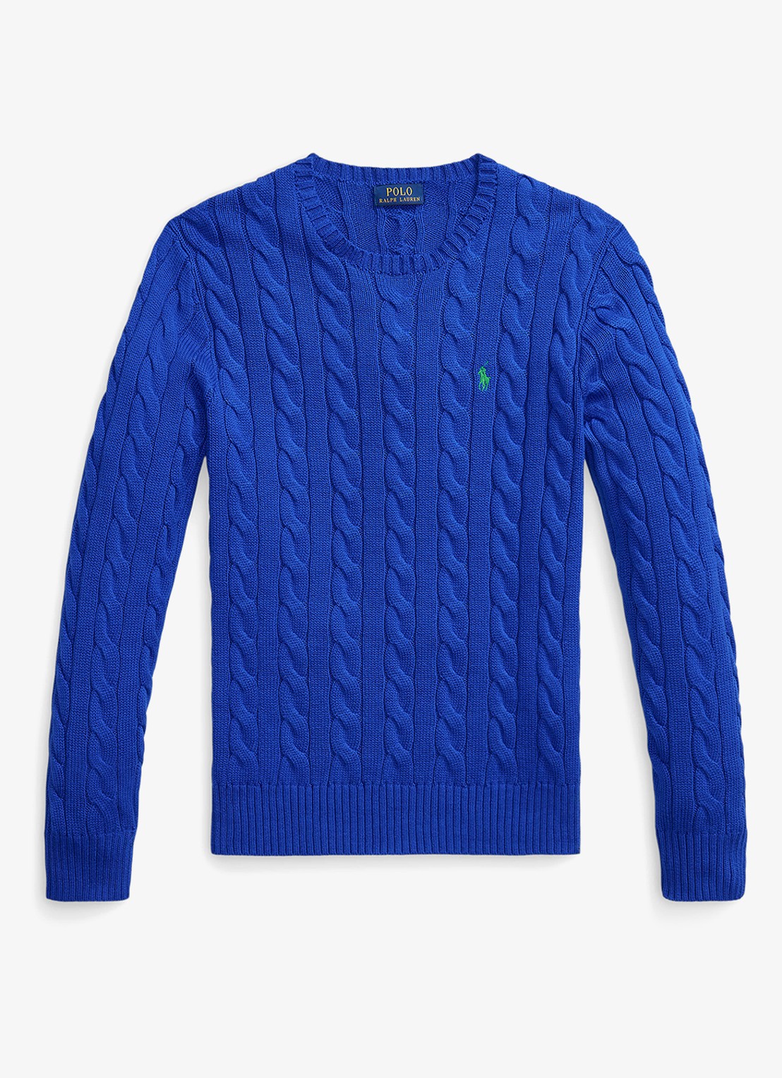 Ralph Lauren Kabelgebreide trui met logoborduring - voorkant pacific royal-2xk4
