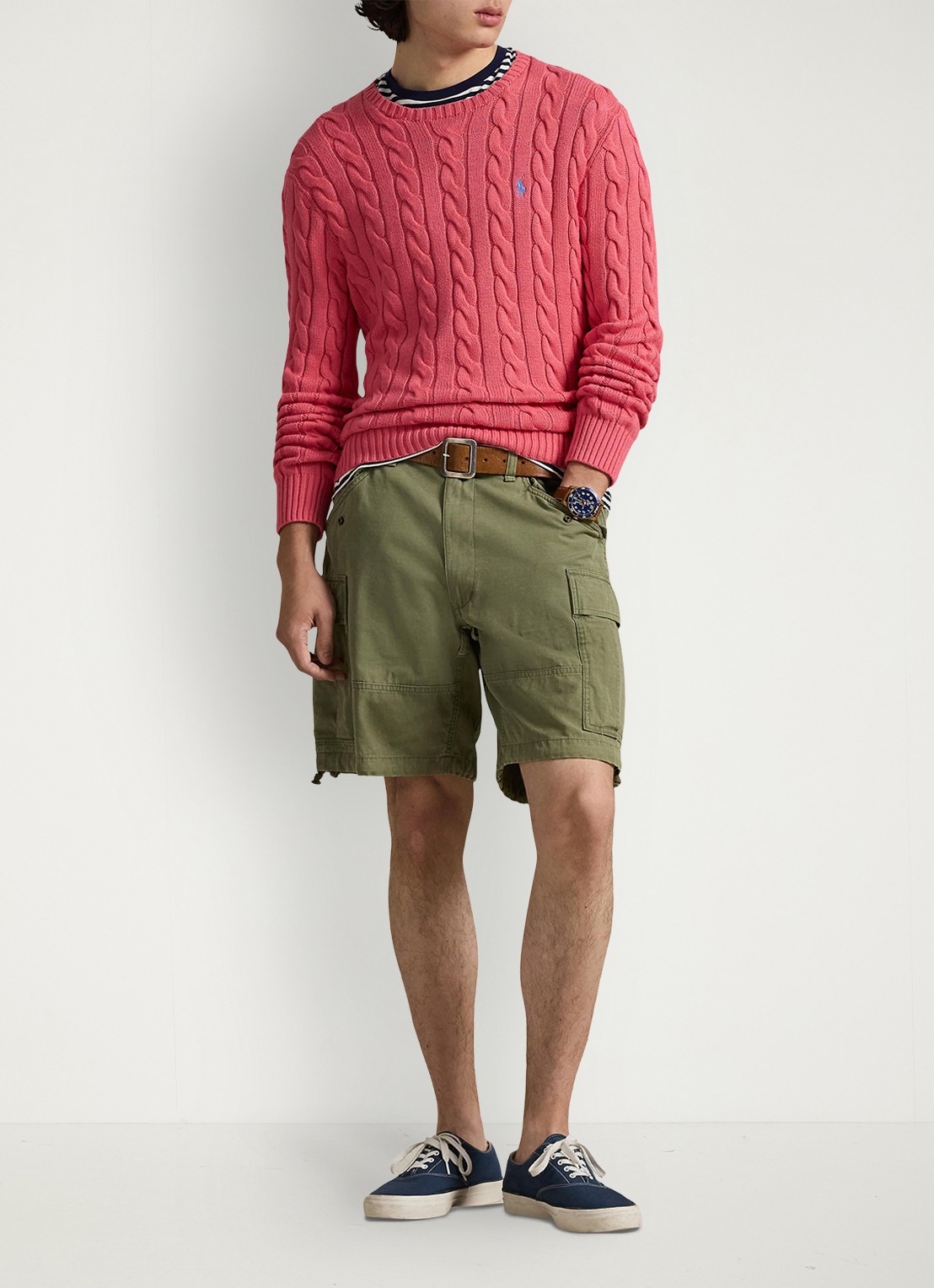 Ralph Lauren Kabelgebreide trui met logoborduring - voorkant 3 pale red-337z