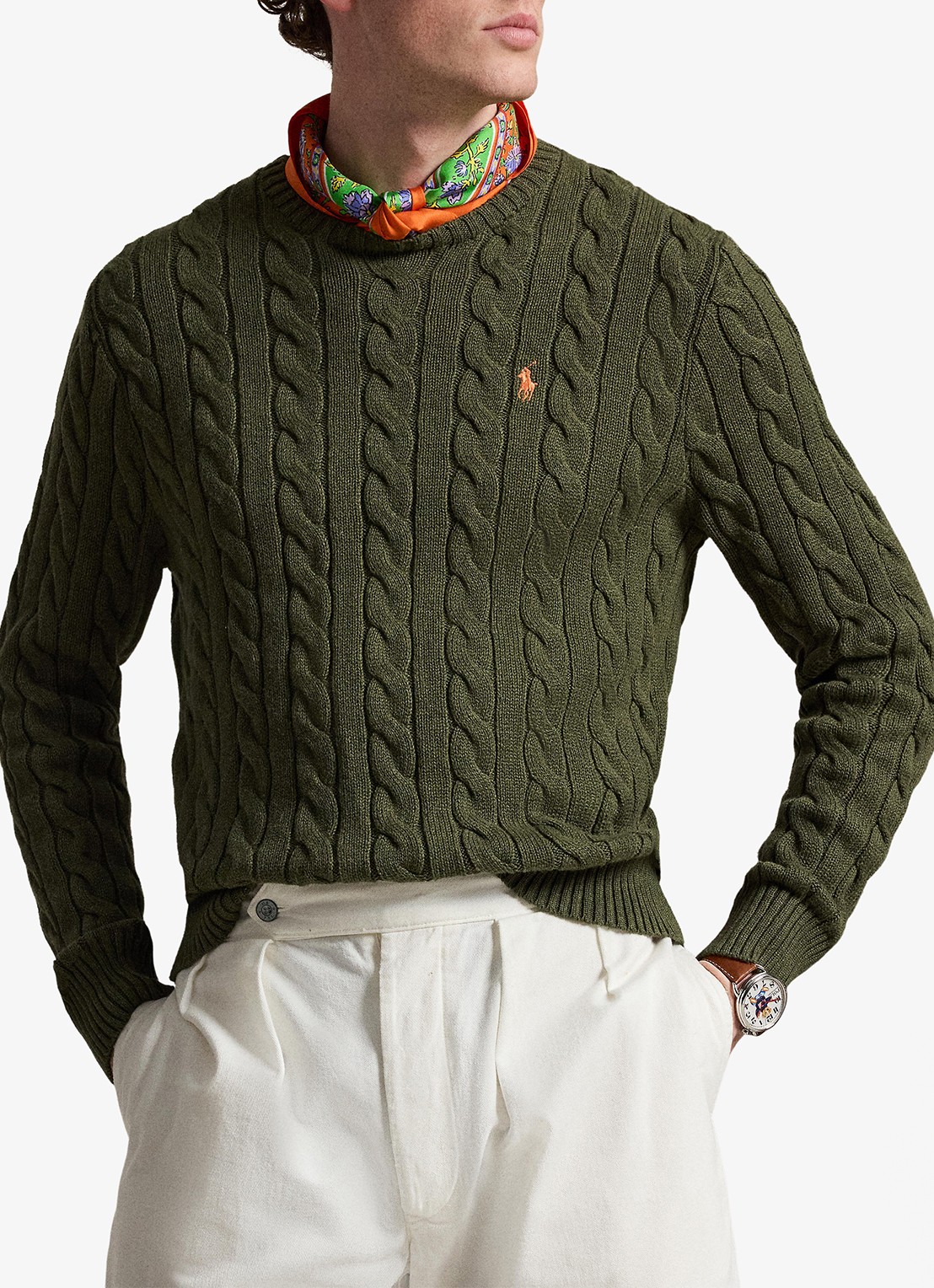 Ralph Lauren Kabelgebreide trui met logoborduring - detail 3 garden trail heather-419f