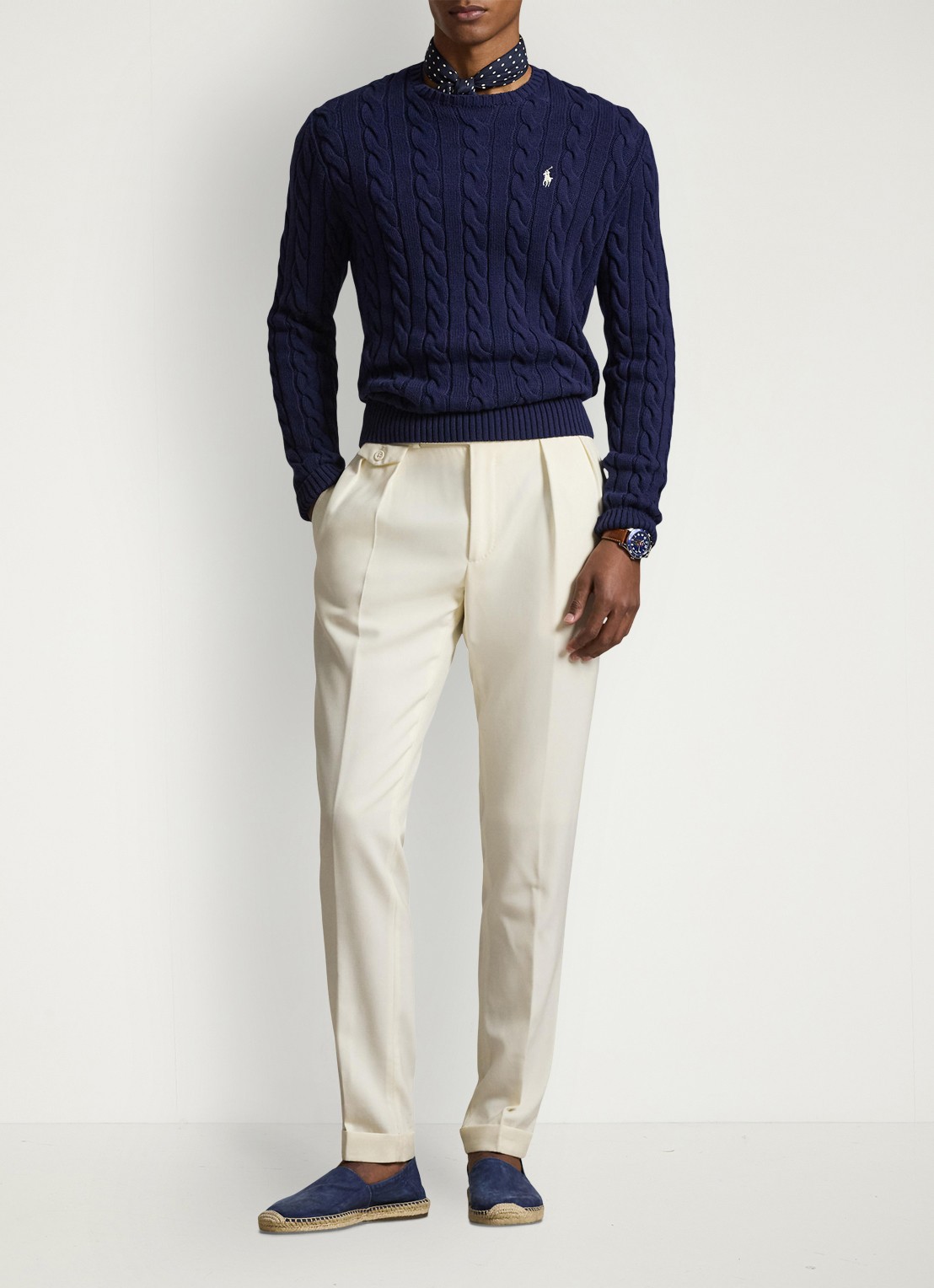 Ralph Lauren Kabelgebreide trui met logoborduring - voorkant 2 bright navy-2x86