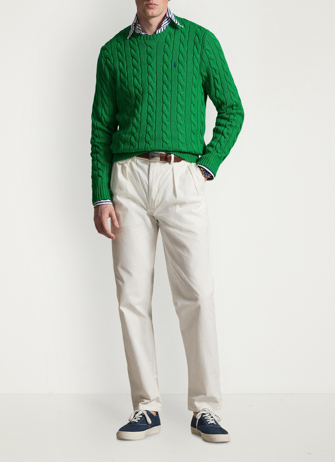 Ralph Lauren Kabelgebreide trui met logoborduring - voorkant 2 billard-48n8