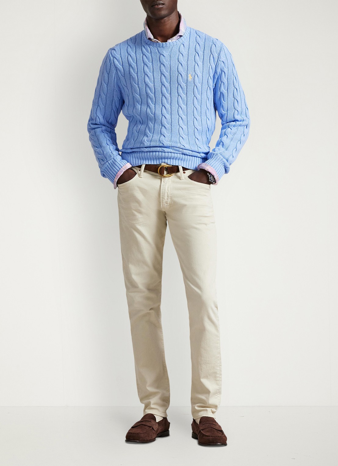 Ralph Lauren Kabelgebreide trui met logoborduring - voorkant 3 austin blue-2yh1