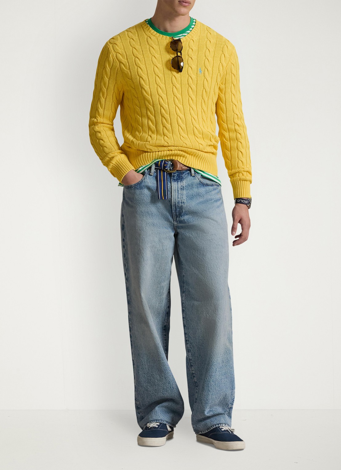 Ralph Lauren Kabelgebreide trui met logoborduring - voorkant 2 sunfish yellow-33f4