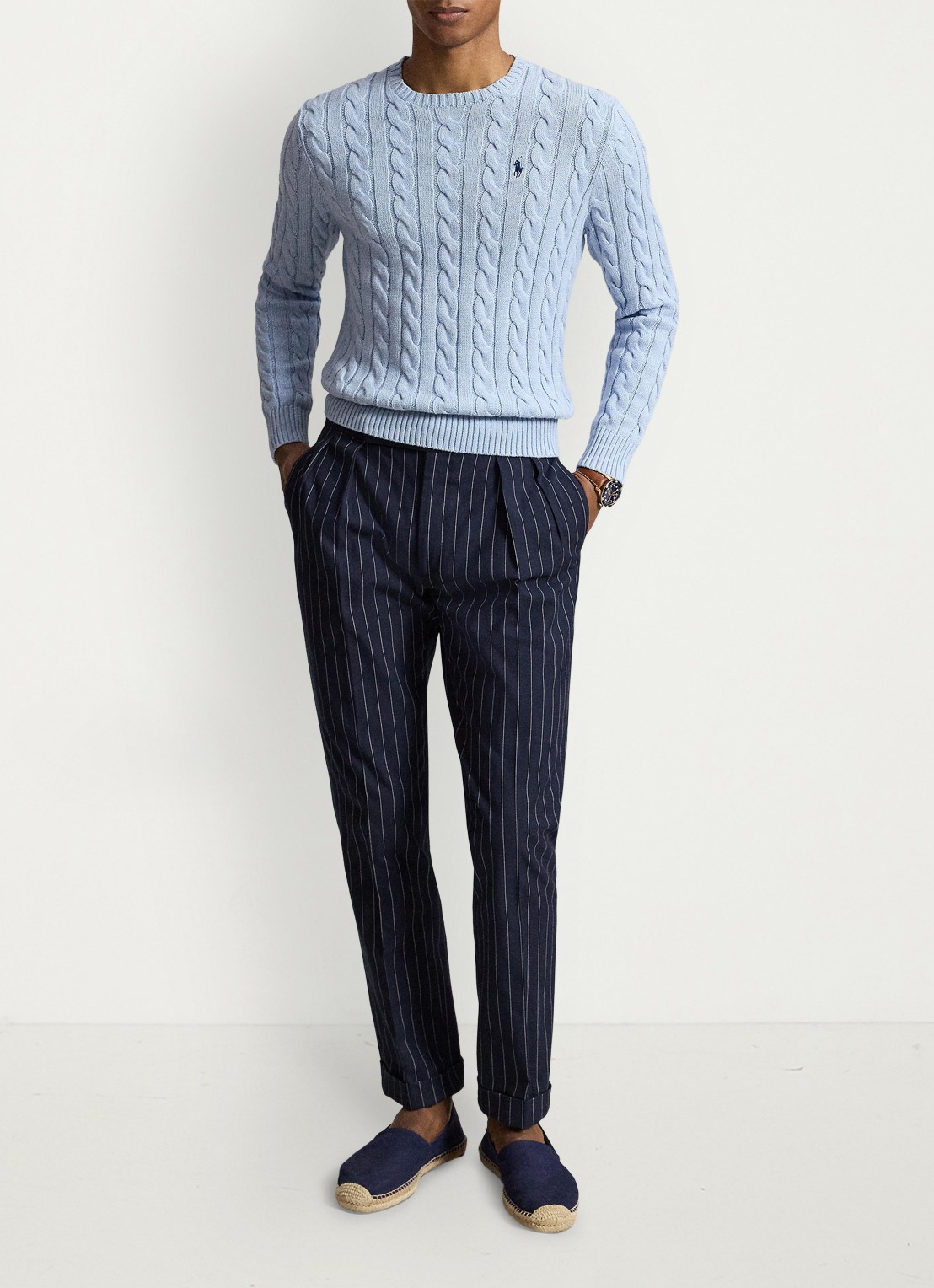 Ralph Lauren Kabelgebreide trui met logoborduring - detail 3 blue hyacinth hthr-44ej