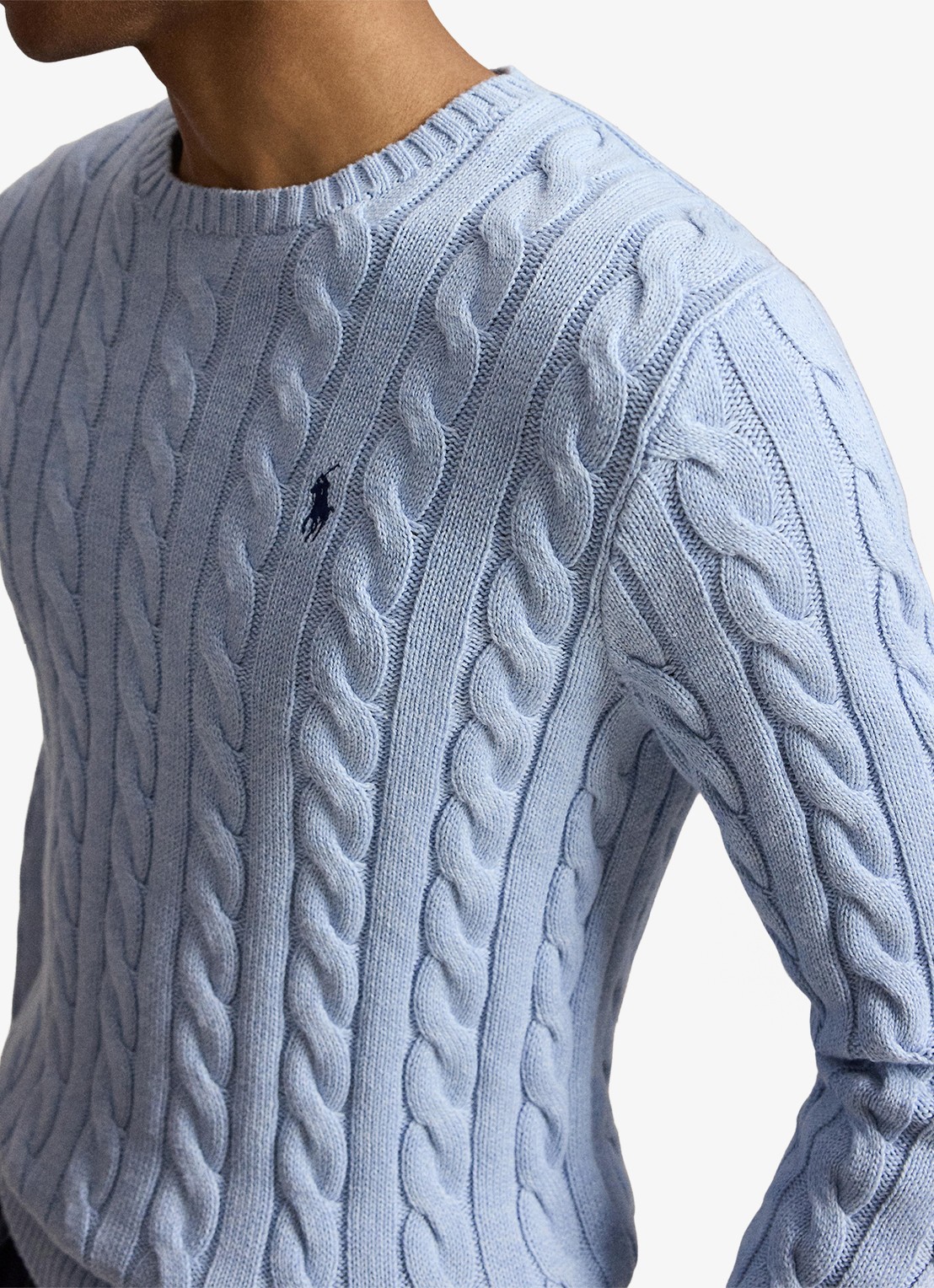 Ralph Lauren Kabelgebreide trui met logoborduring - detail 4 blue hyacinth hthr-44ej