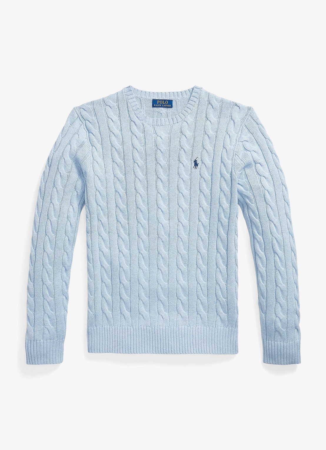 Ralph Lauren Kabelgebreide trui met logoborduring - voorkant blue hyacinth hthr-44ej