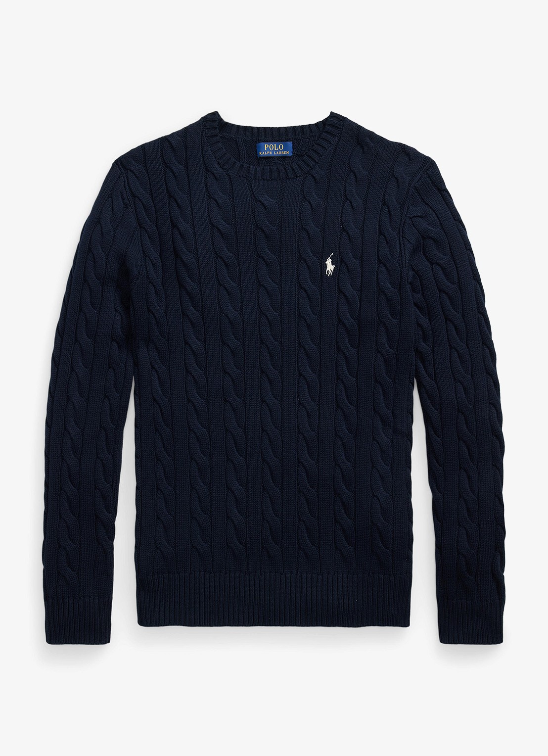 Ralph Lauren Kabelgebreide trui met logoborduring - voorkant 4 hunter navy c8135-zx6s