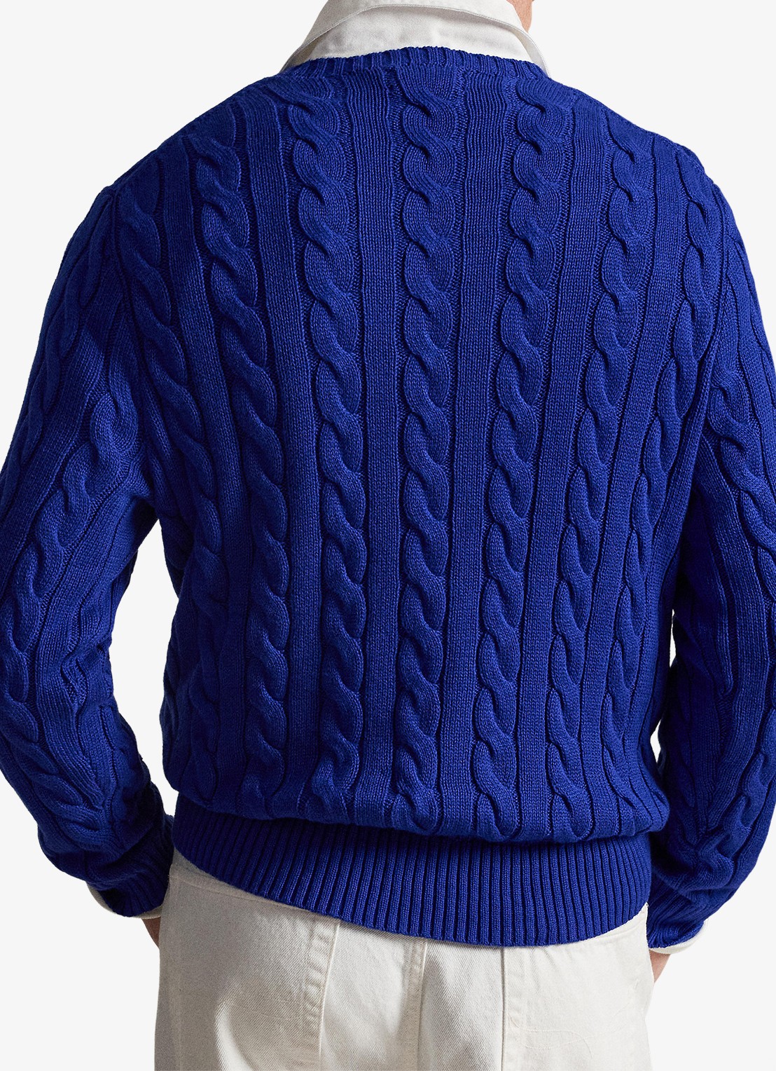 Ralph Lauren Kabelgebreide trui met logoborduring - achterkant new iris blue-37x7