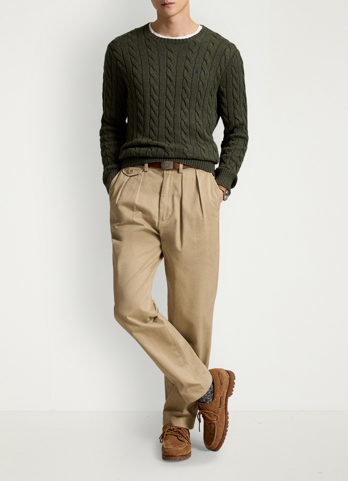 Ralph Lauren Kabelgebreide trui met logoborduring - detail olive shrub heather-zxqg