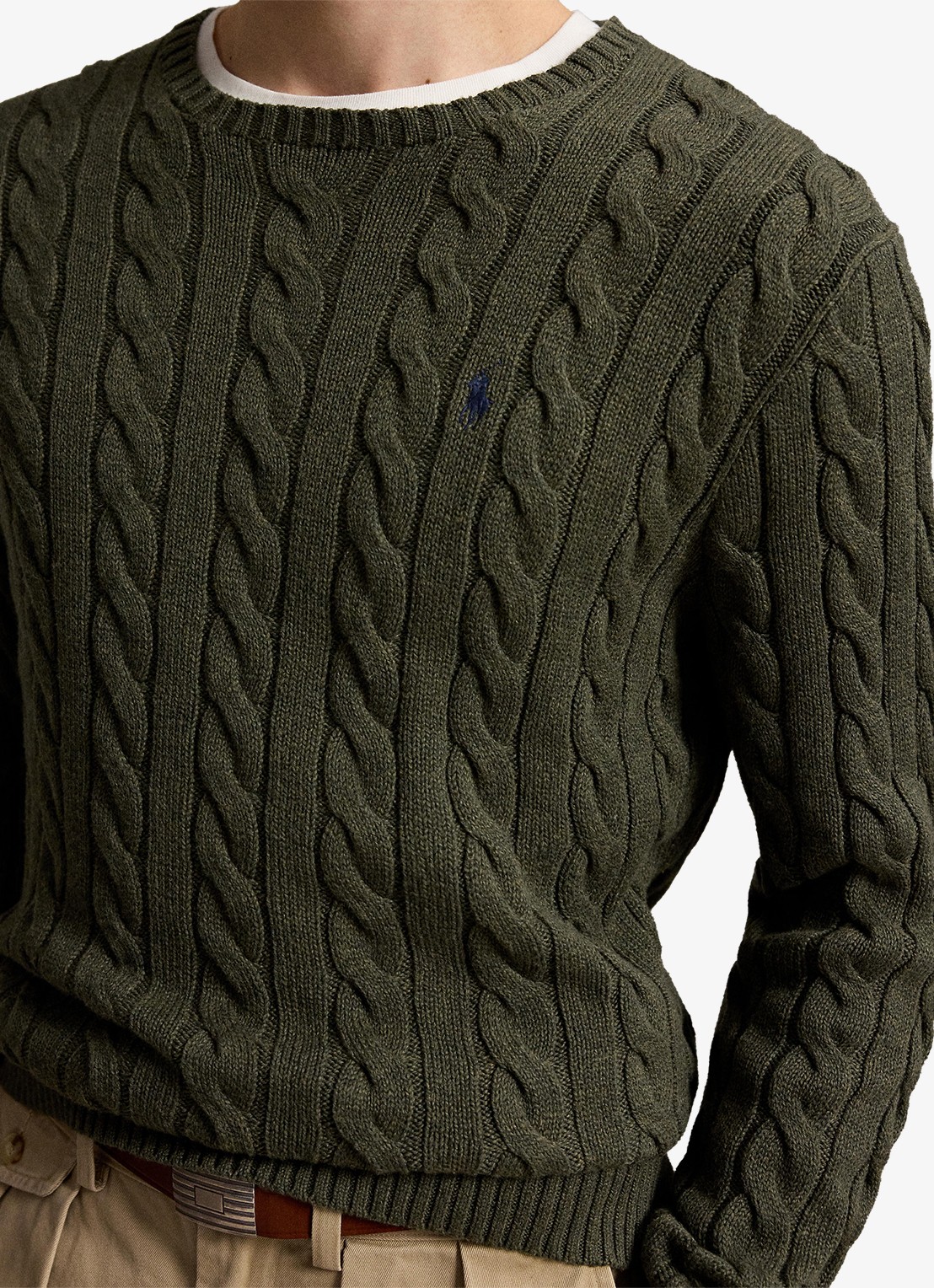 Ralph Lauren Kabelgebreide trui met logoborduring - detail 2 olive shrub heather-zxqg