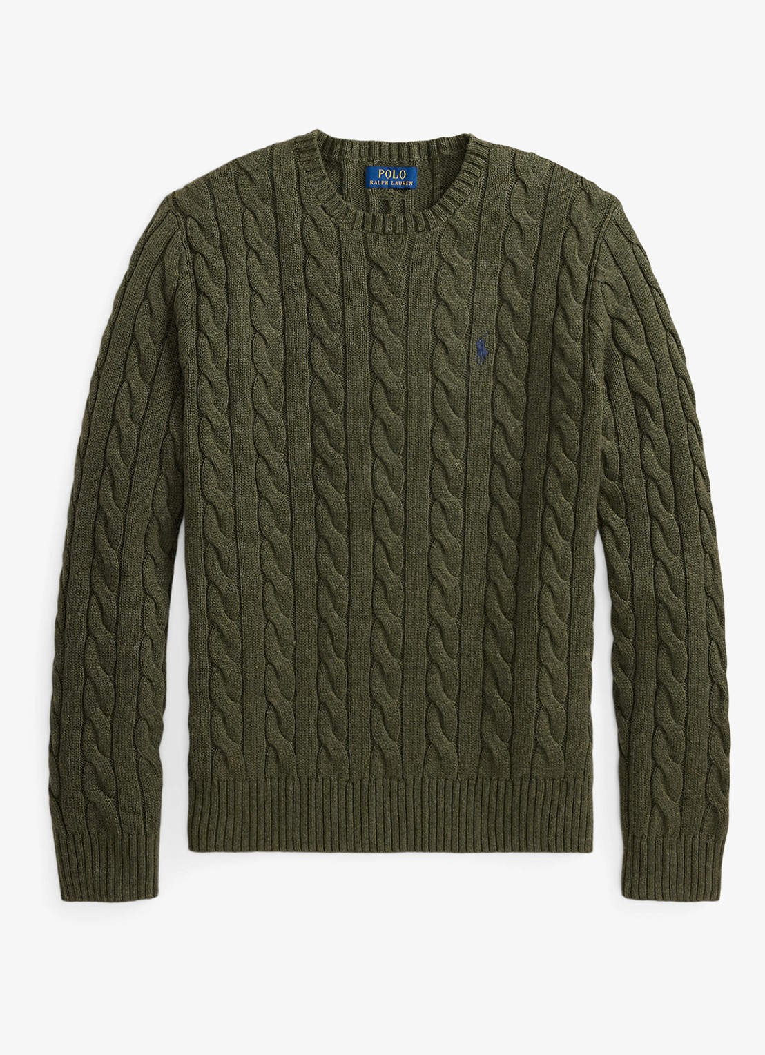 Ralph Lauren Kabelgebreide trui met logoborduring - voorkant 3 olive shrub heather-zxqg