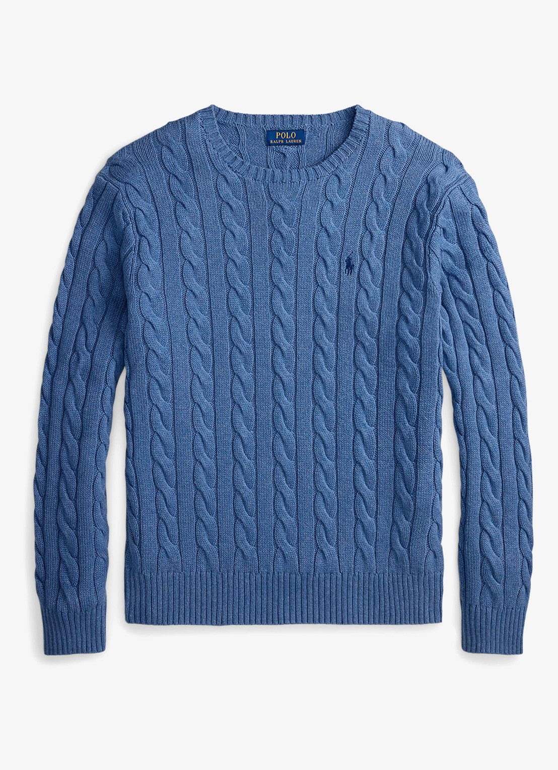 Ralph Lauren Kabelgebreide trui met logoborduring - voorkant blue borage heather-zxs4