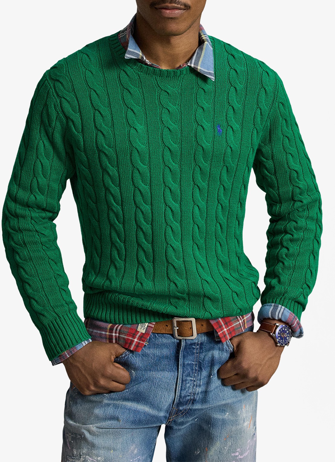 Ralph Lauren Kabelgebreide trui met logoborduring - voorkant 2 erin green-48lh